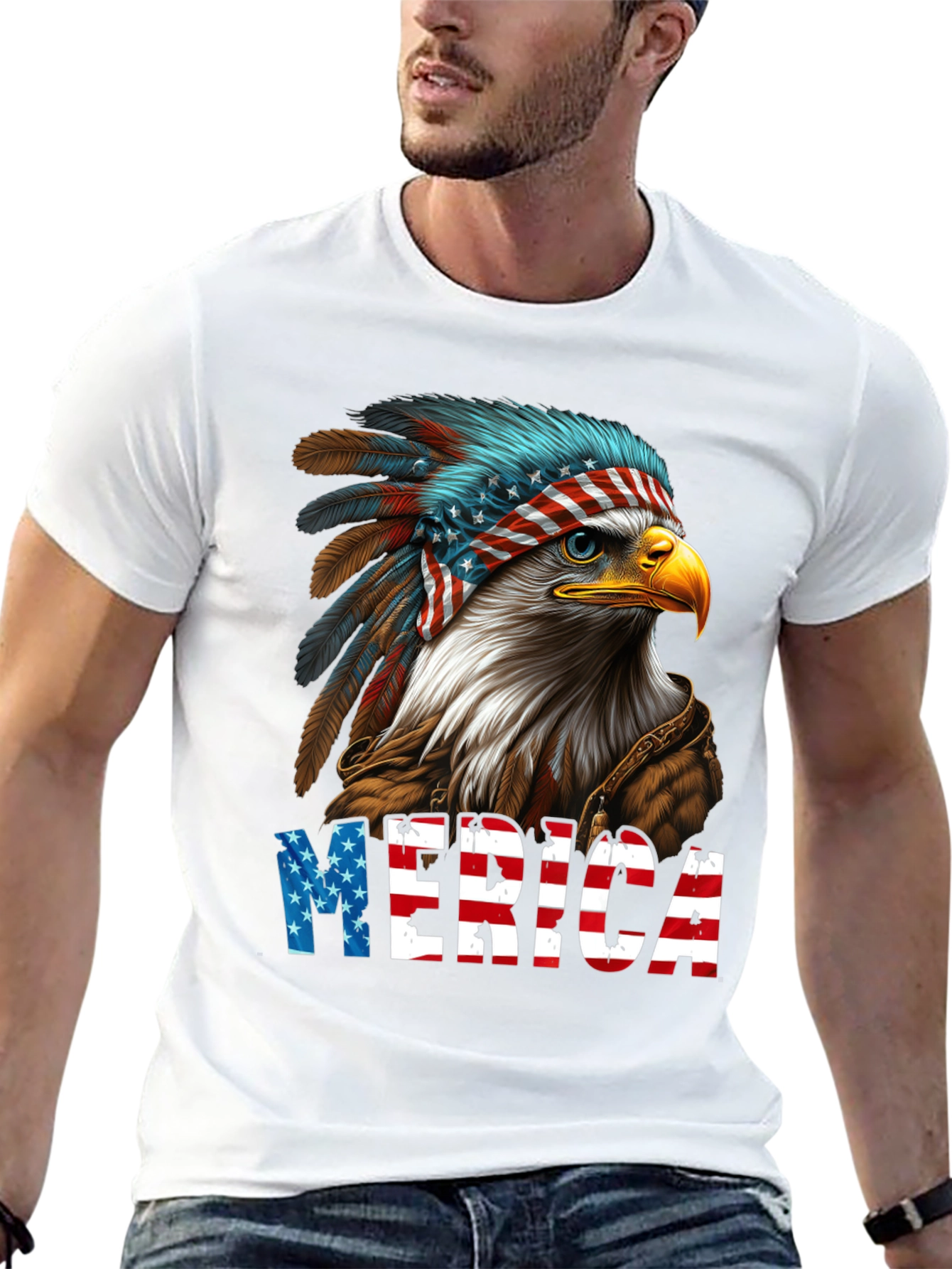 Patriotic Eagle 'Merica' Graphic T-Shirt - 13