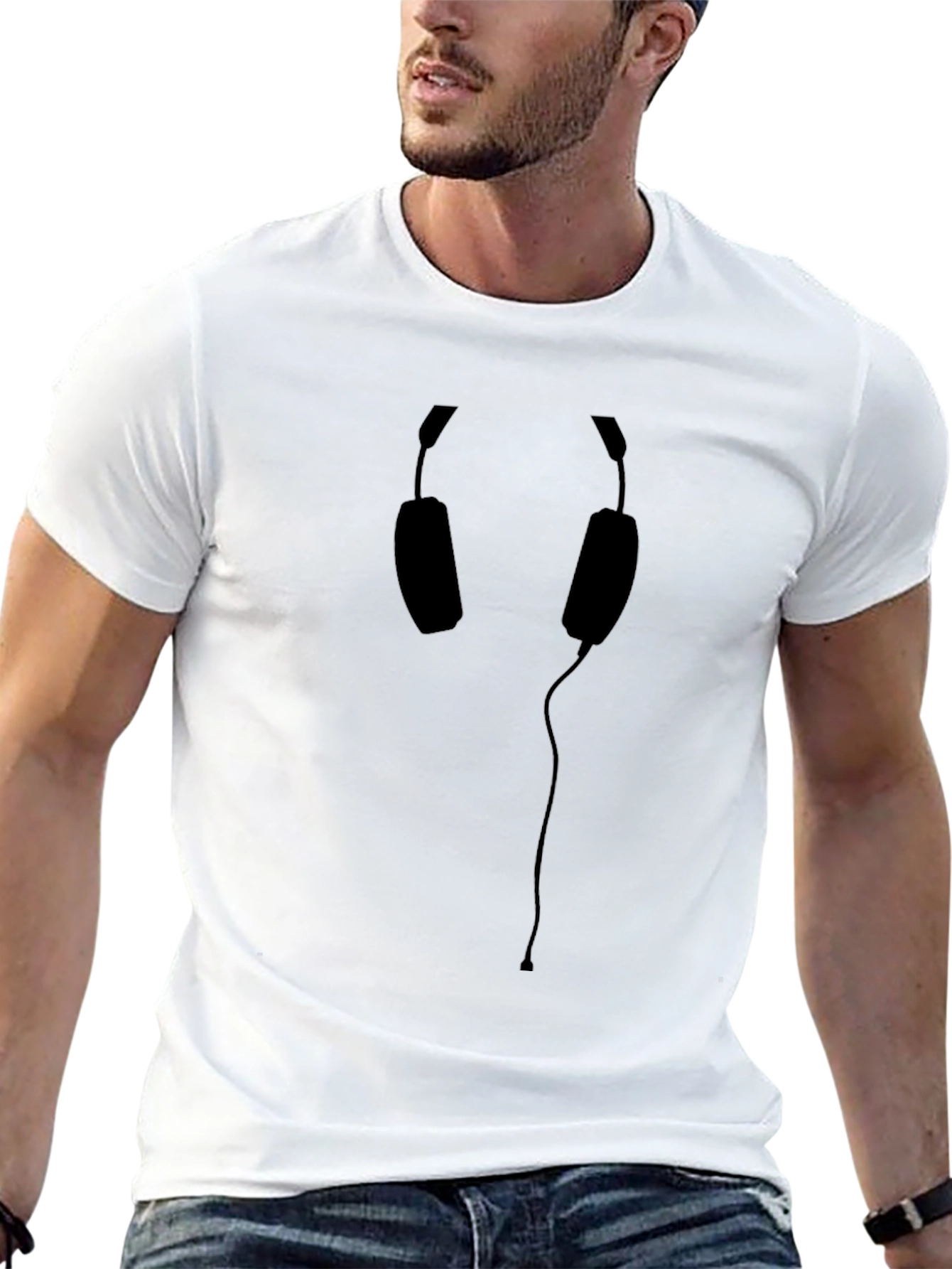 Black Headphone Graphic Tee - Black Crew Neck view 13