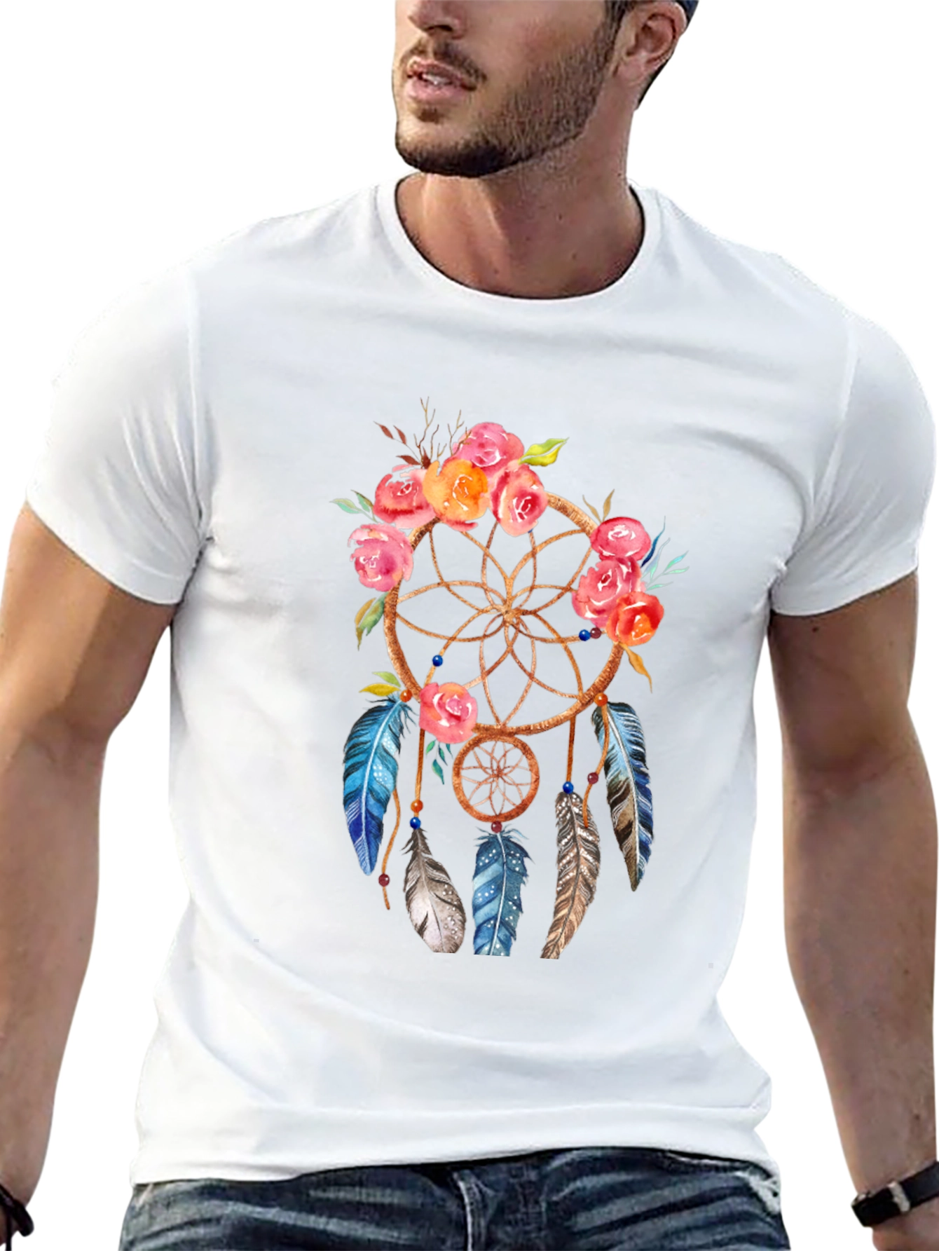 Black Dreamcatcher Floral T-Shirt - Bohemian Style view 13