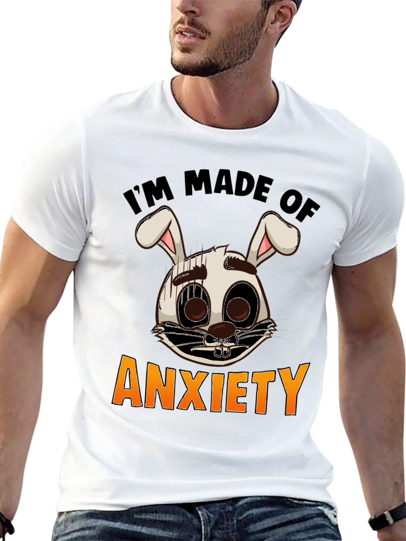 Black Anxiety Bunny Graphic Tee - I'm Made of Anxiety T-Shirt view 13