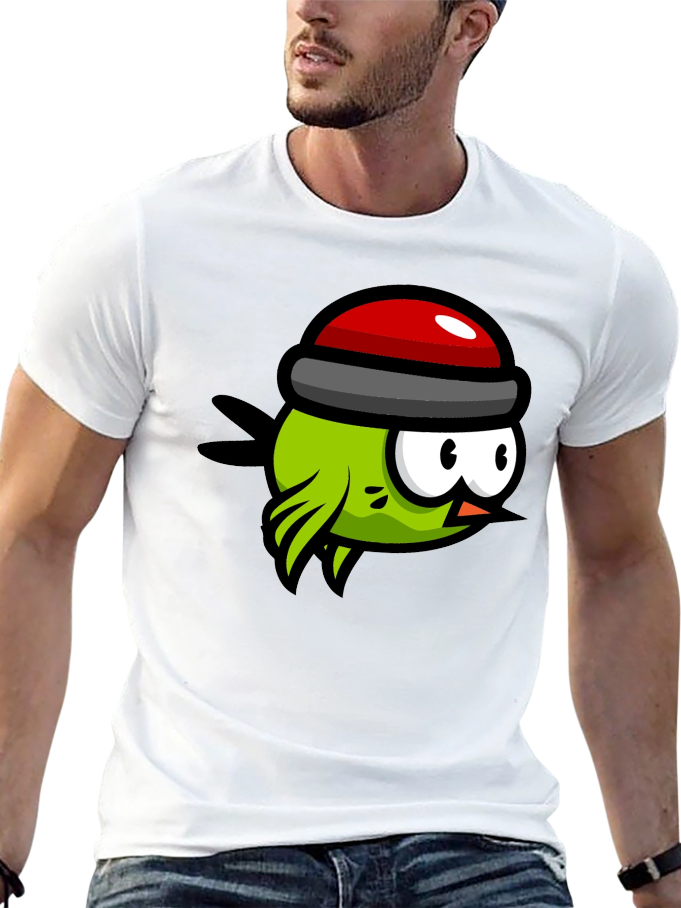 Black Cartoon Bird Graphic Tee - Quirky Black T-Shirt view 13