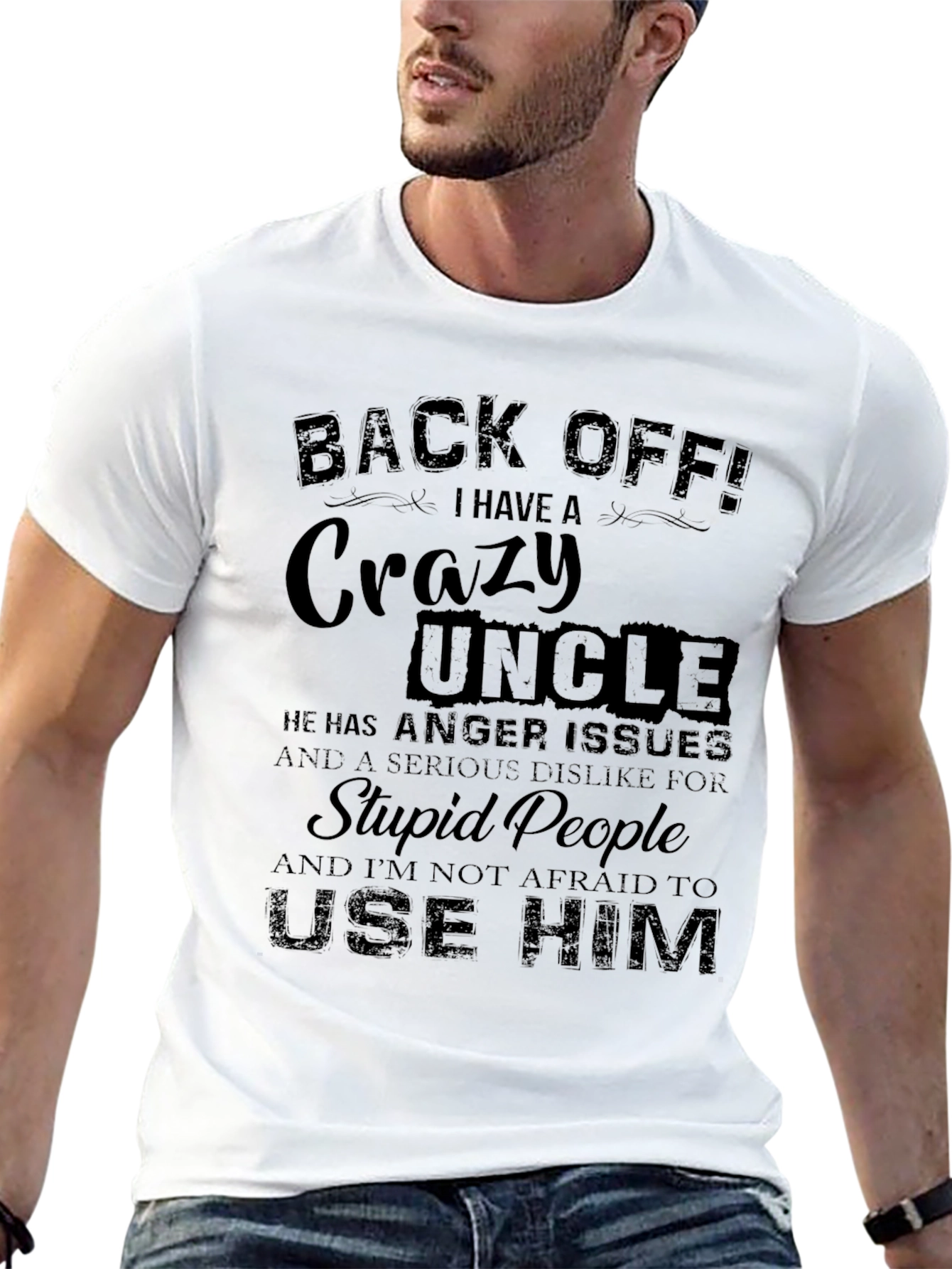 Black Back Off! Crazy Uncle Black Graphic T-Shirt view 13
