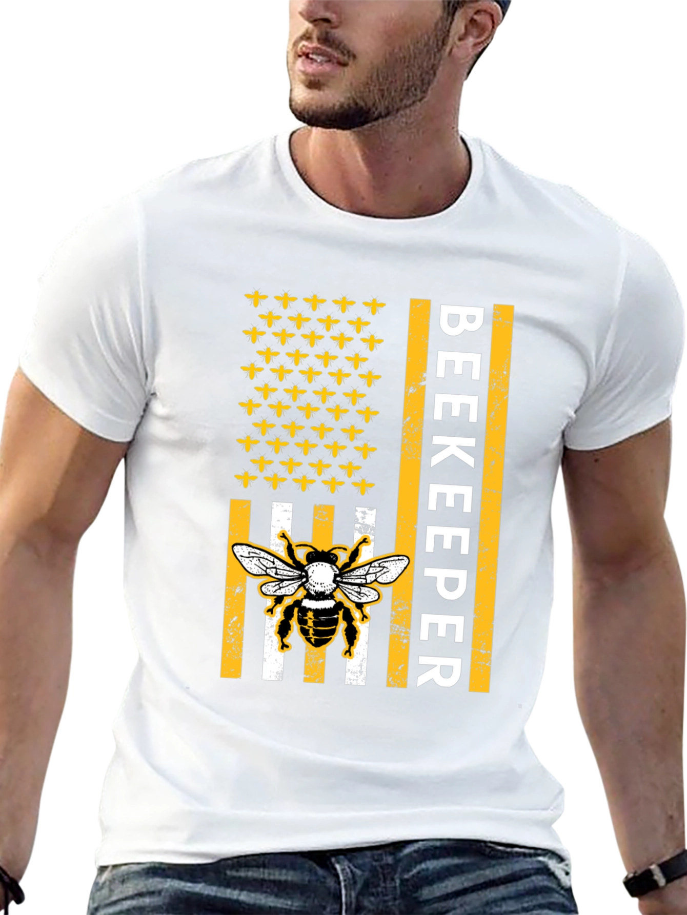 Black Beekeeper American Flag Bee T-Shirt view 13