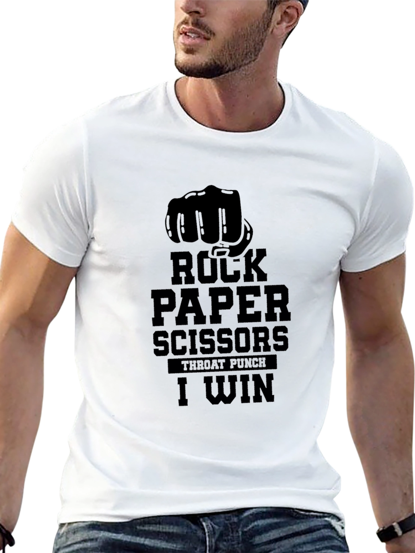 Black Rock Paper Scissors Throat Punch I Win T-Shirt view 13