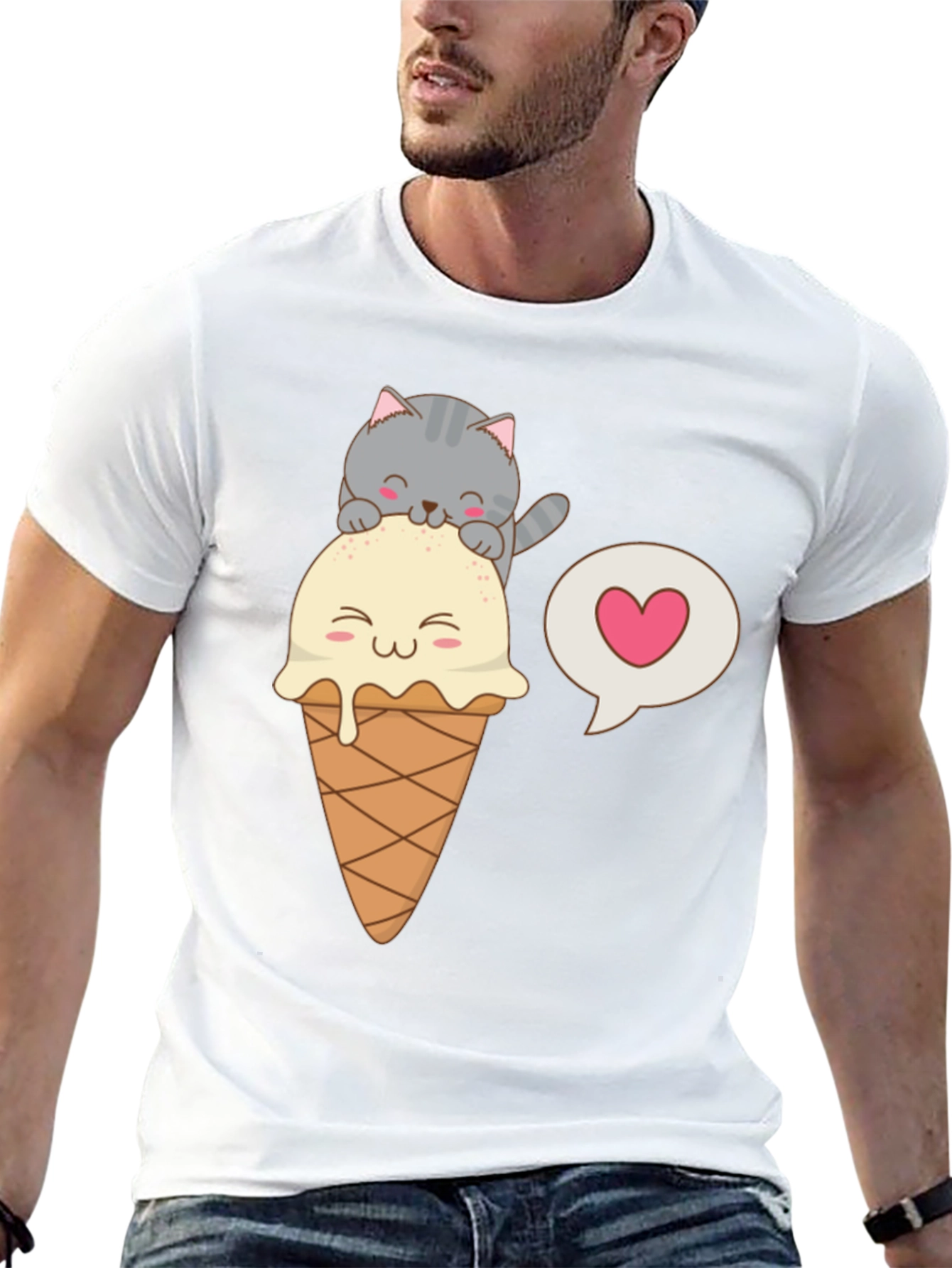Black Cute Cat & Ice Cream Graphic Tee view 13