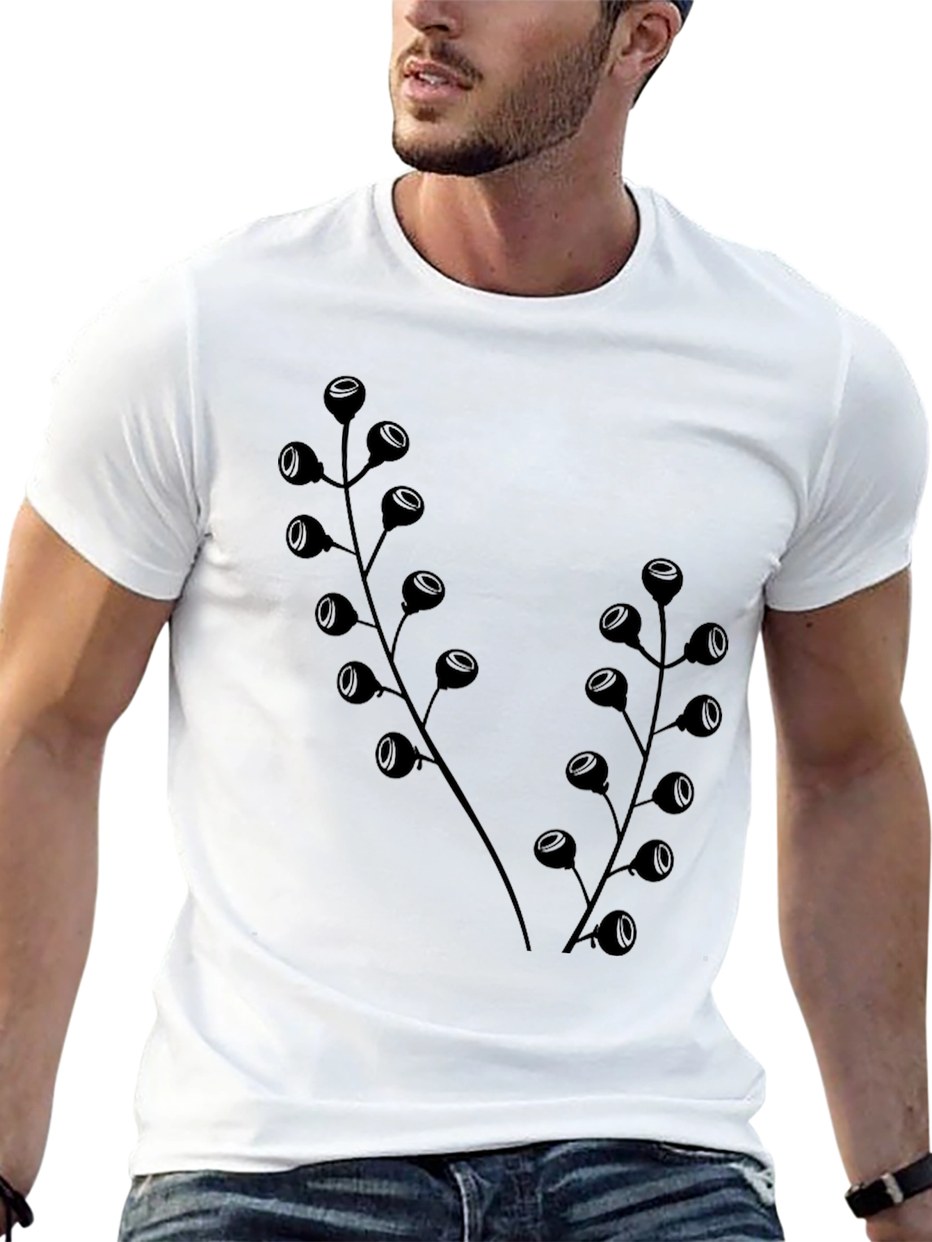 Black Botanical Black T-Shirt - Modern Plant Design view 13