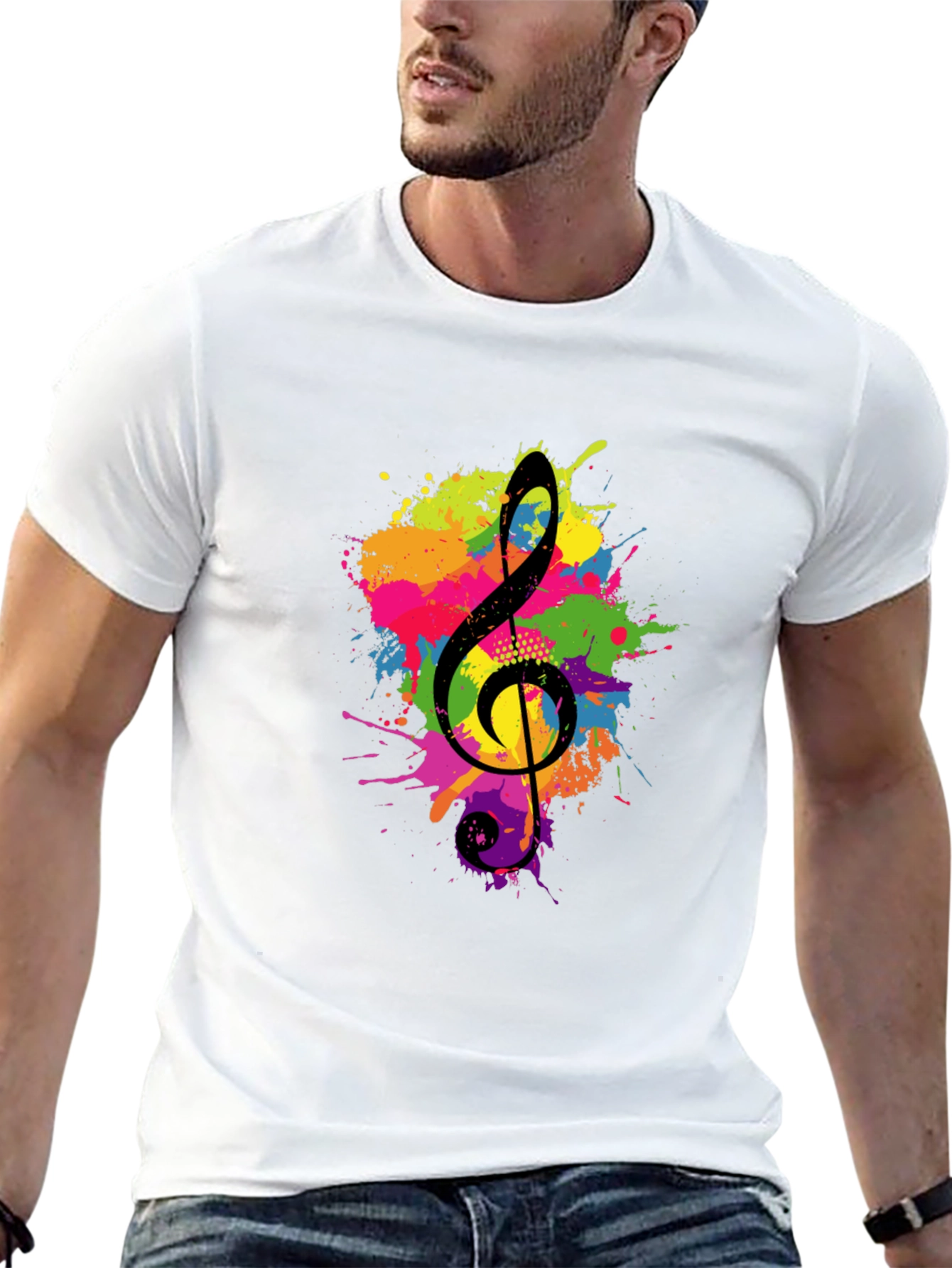 Black Treble Clef Splash Graphic Black T-Shirt view 13