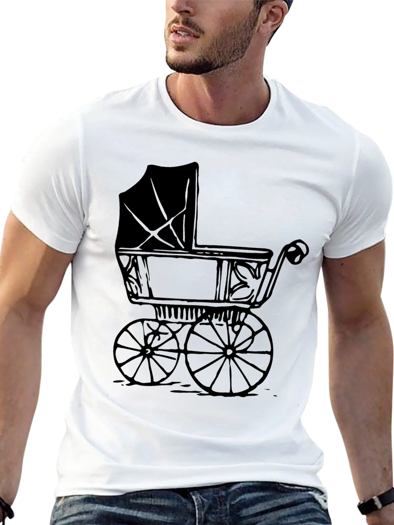 Black Vintage Baby Carriage Graphic Tee - Soft Black T-Shirt view 13