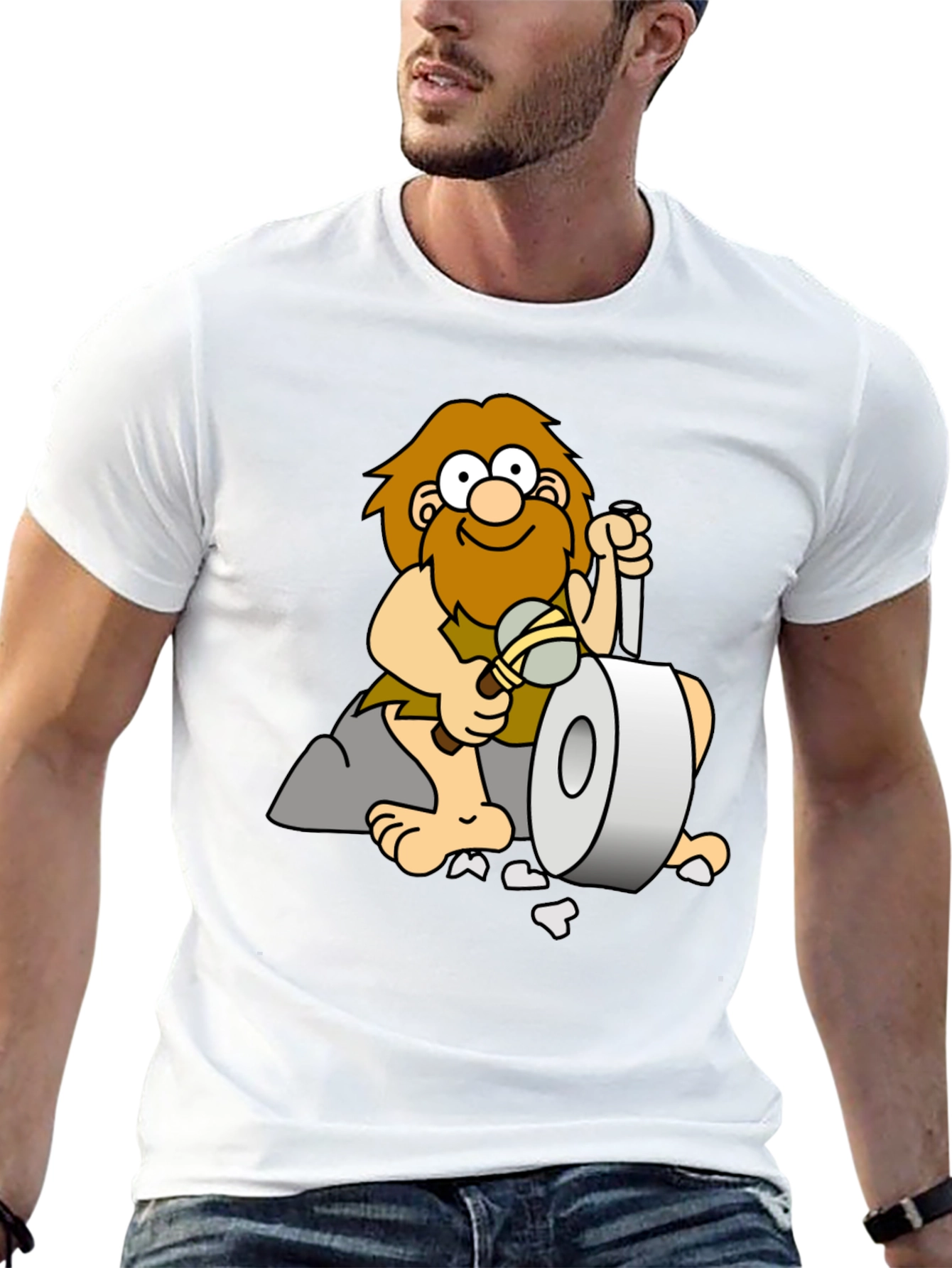 Black Funny Caveman Toilet Paper T-Shirt view 13