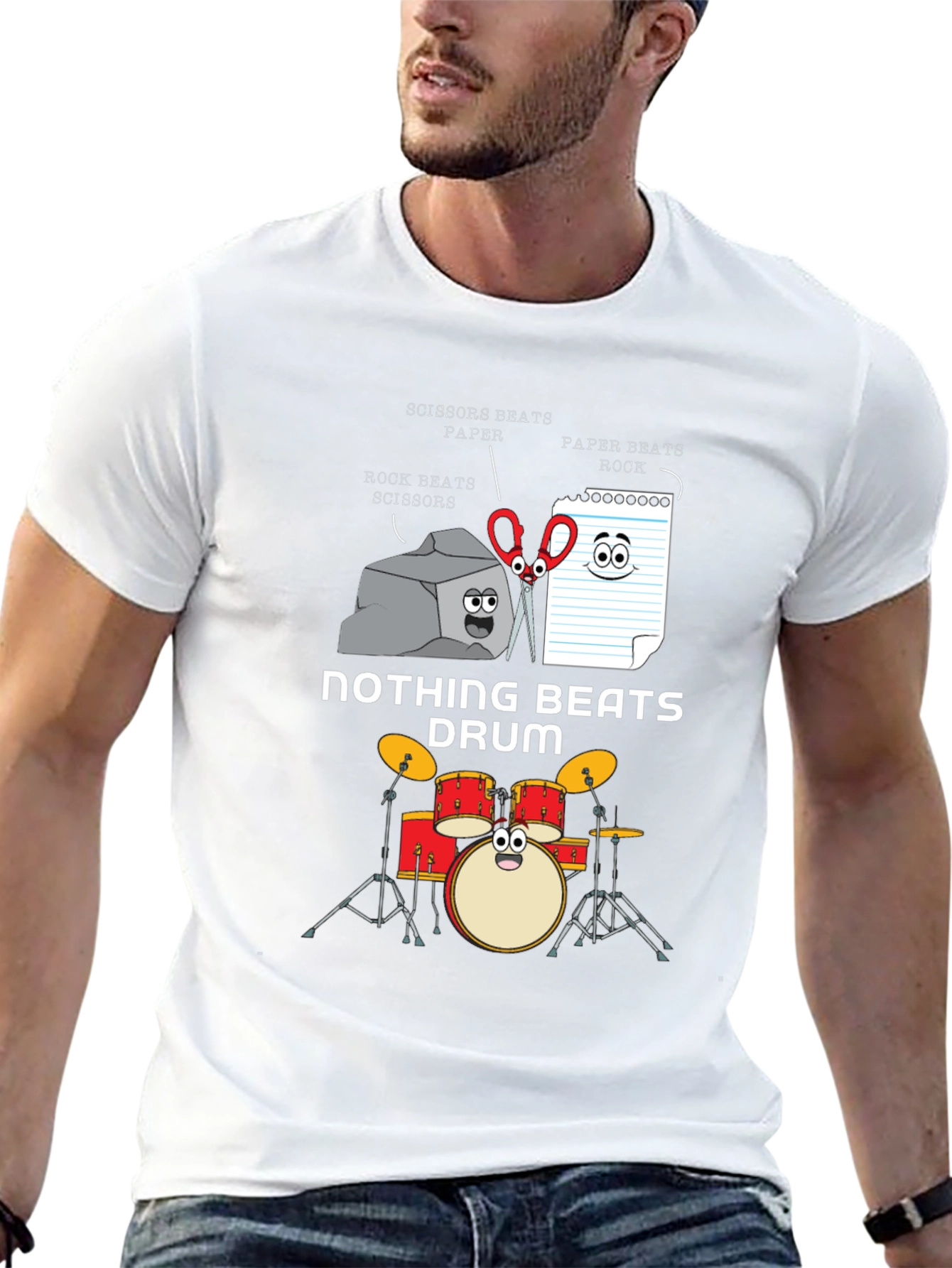 Black Rock Paper Scissors Drum Funny T-Shirt view 13