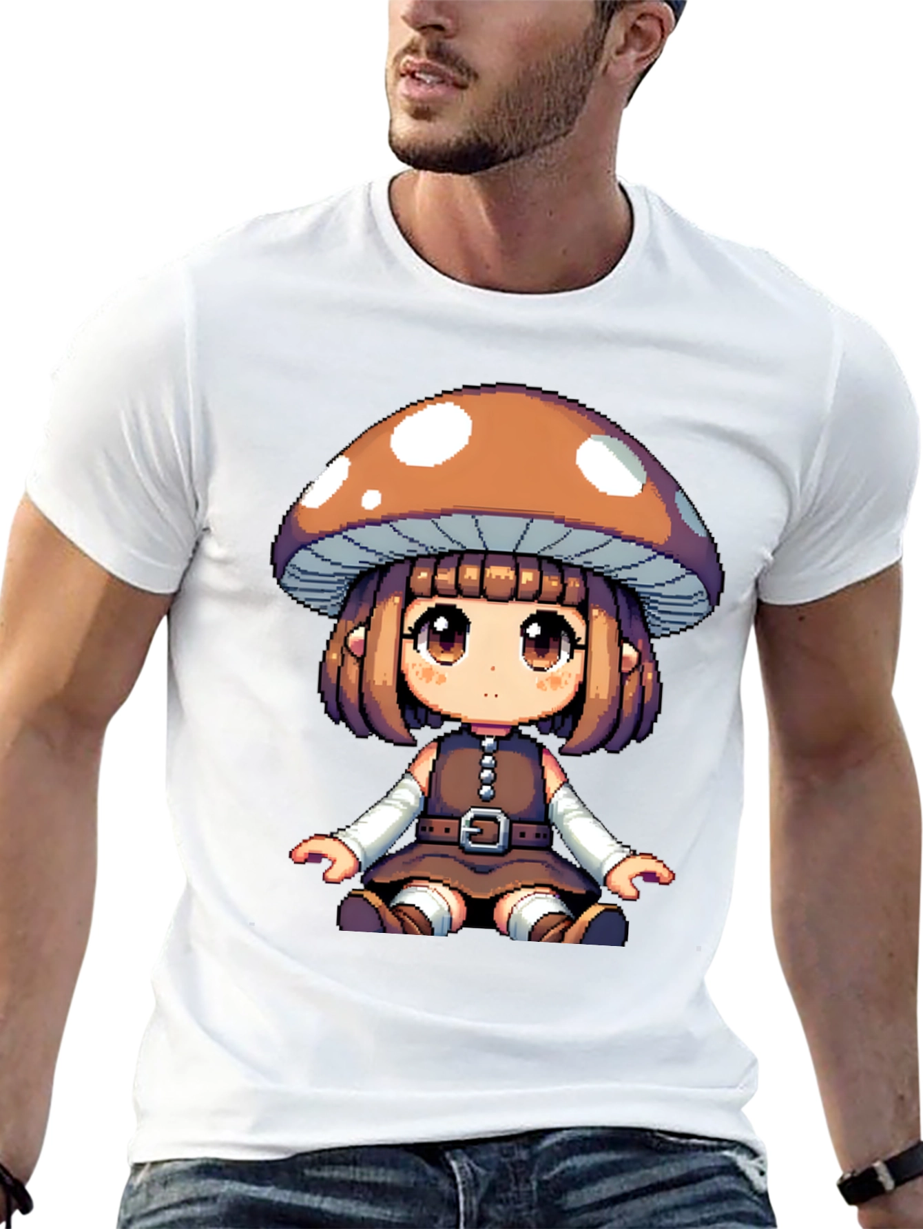 Black Mushroom Girl Pixel Art T-Shirt view 13