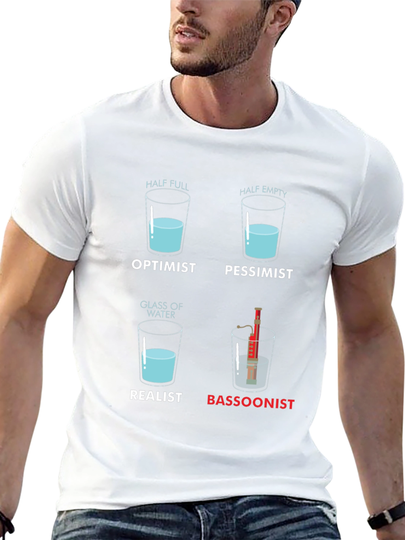 Black Bassoonist T-Shirt - Half Full Glass Humor view 13
