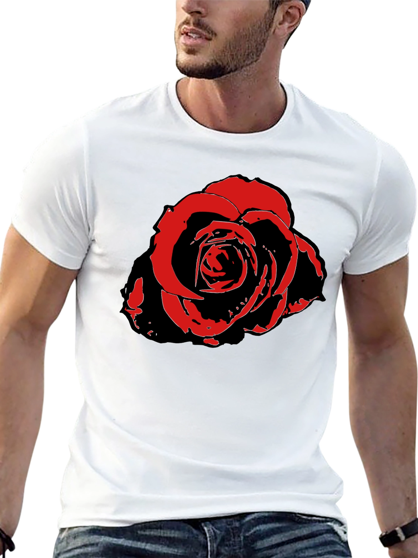 Black Bold Rose Graphic Tee - Stylish Men's Black T-Shirt view 13
