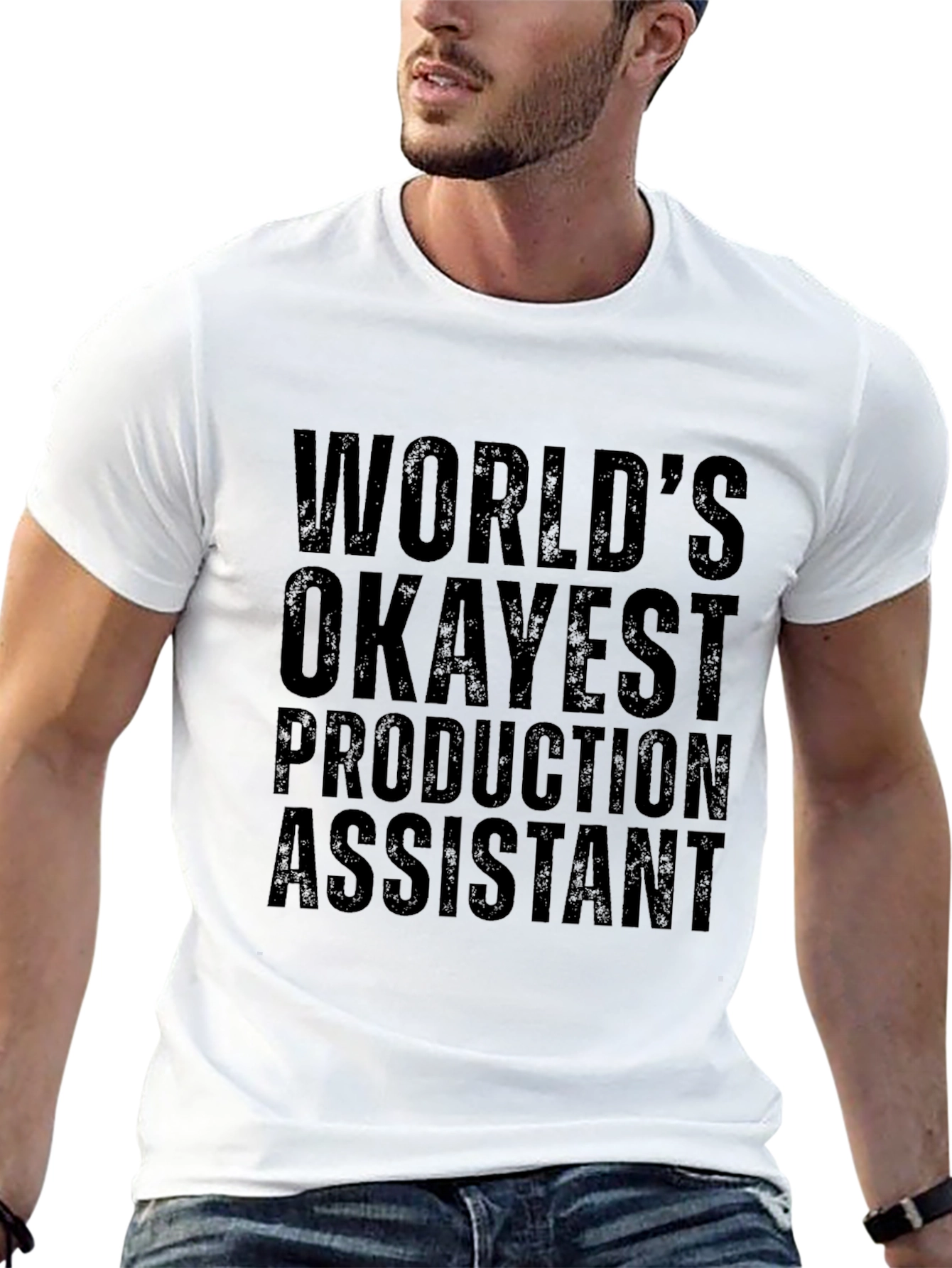 Black World's Okayest Production Assistant Black T-Shirt view 13