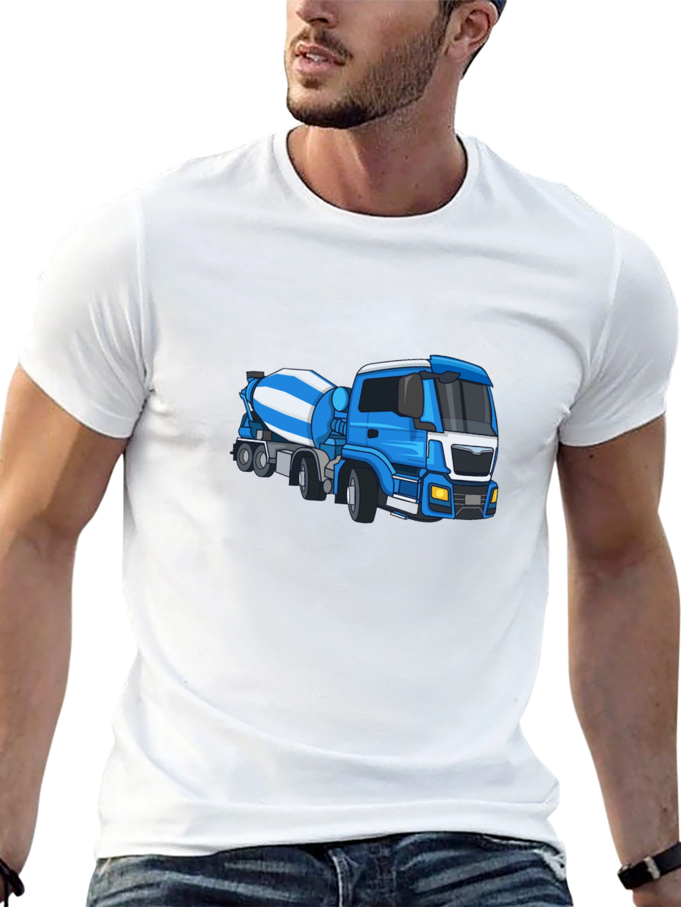 Black Black Tee with Blue Cement Mixer Truck Graphic view 13