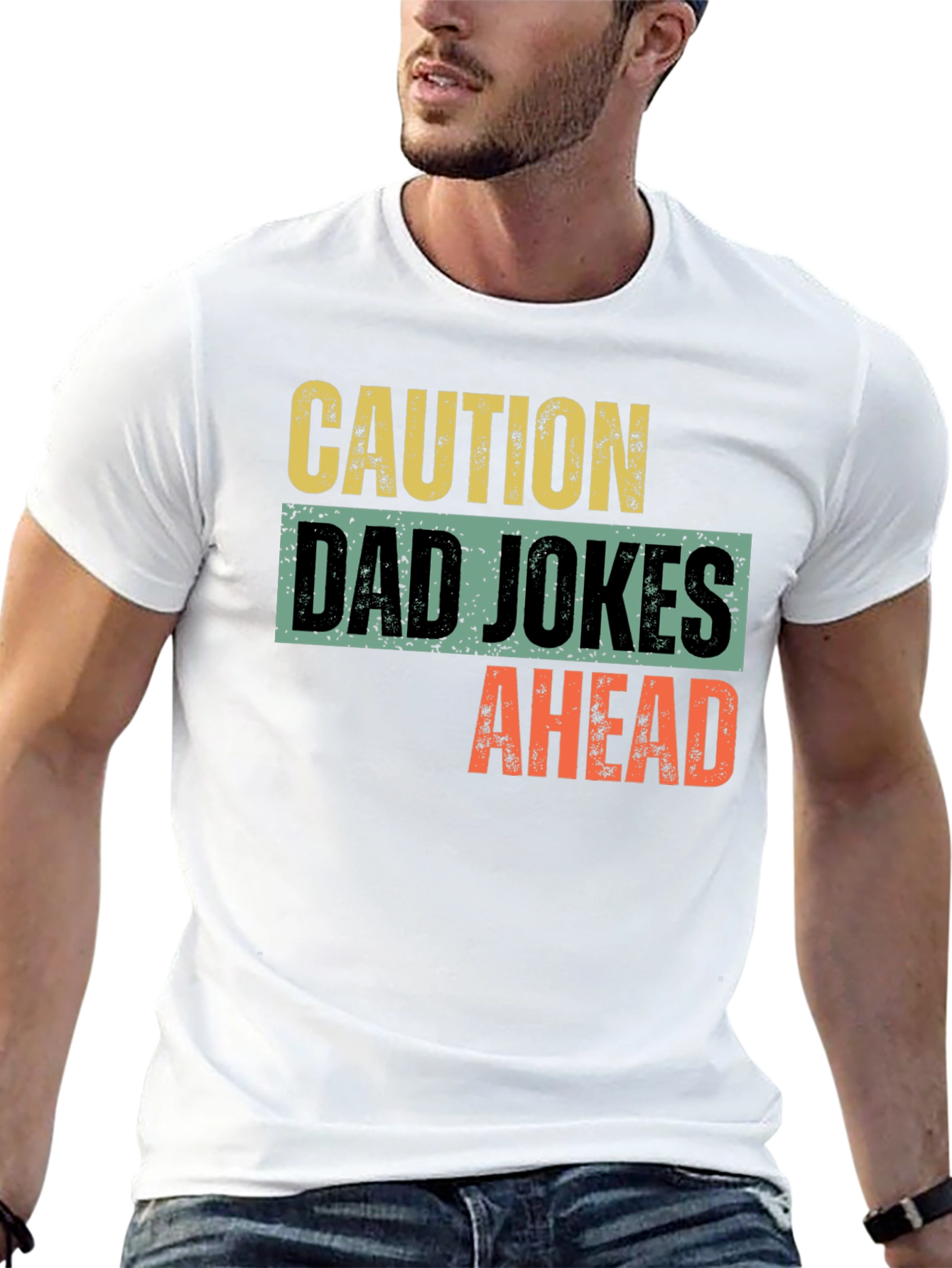 Black Caution Dad Jokes Ahead Graphic T-Shirt view 13