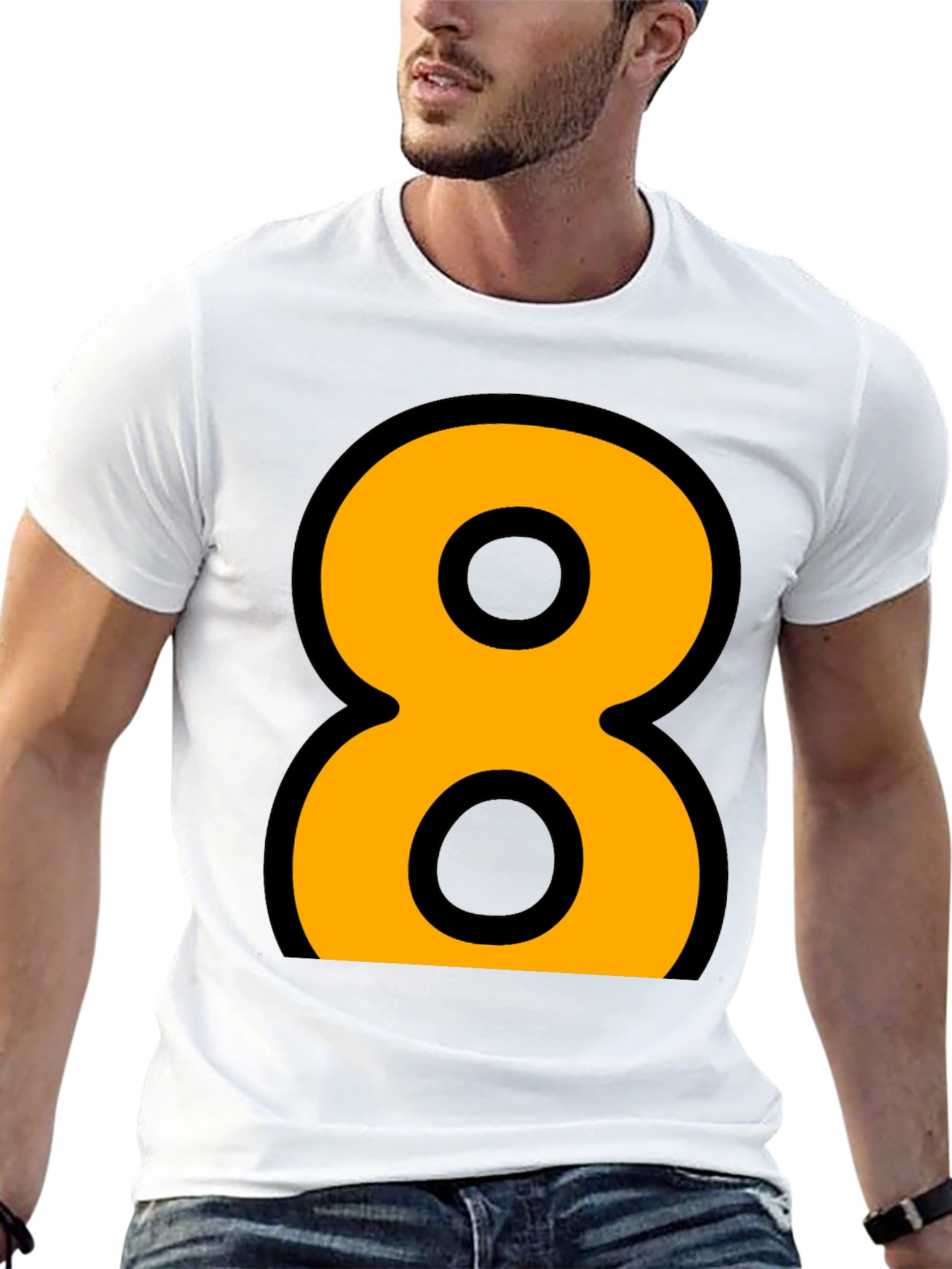 Black Bold Number 8 Graphic Tee - Black Cotton Blend view 13