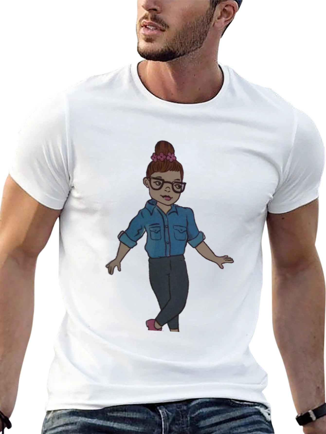 Black Black Tee with Cartoon Girl Design view 13