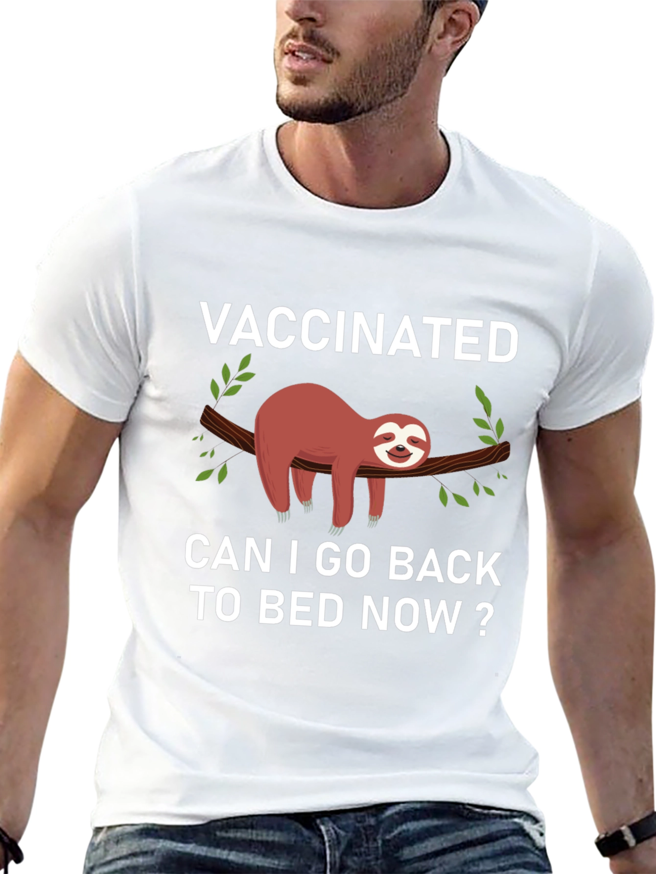 Black Vaccinated Sloth Graphic T-Shirt: Back to Bed! view 13