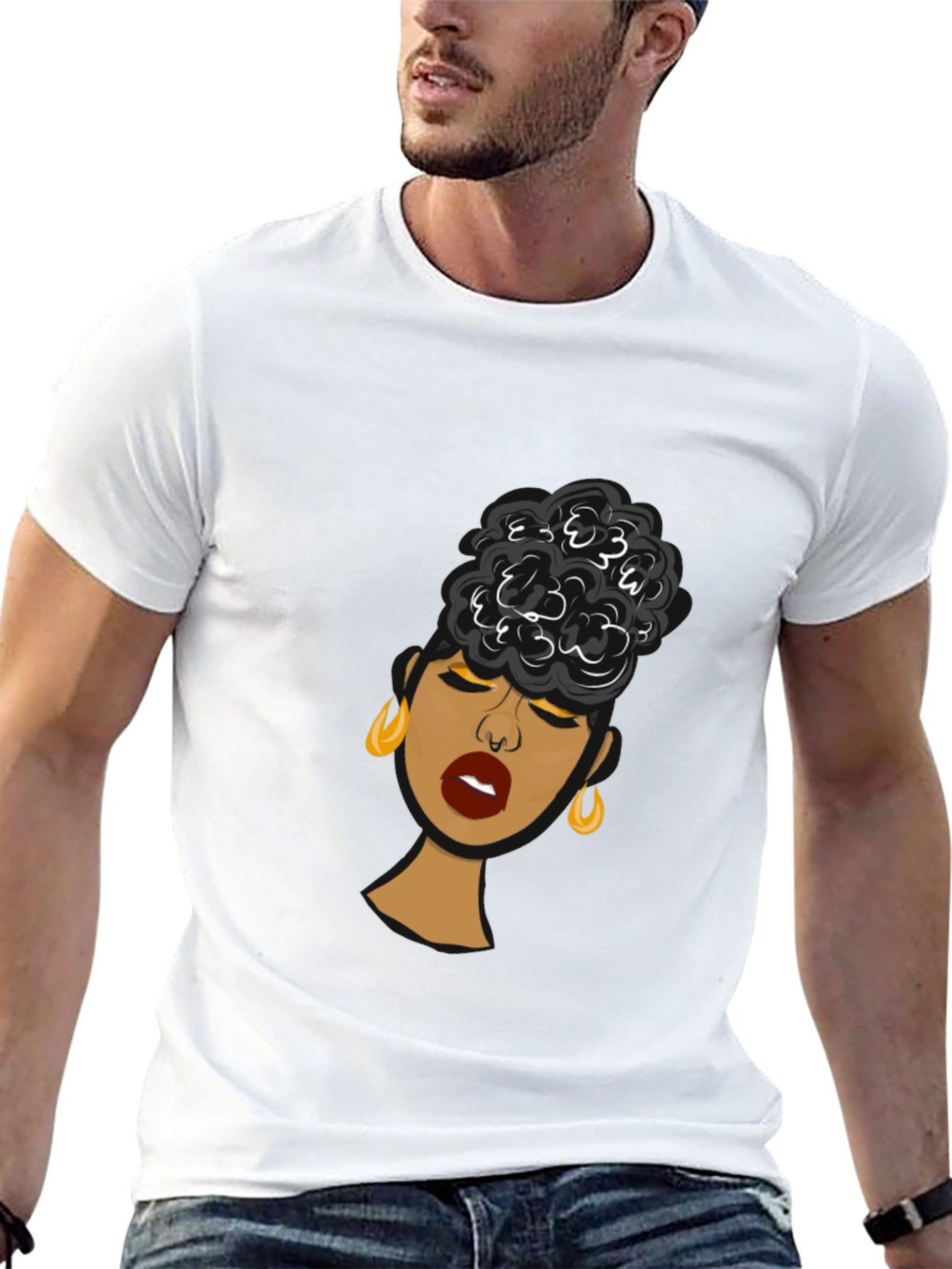 Black Black Woman Graphic Tee - Stylish Afro Puff Design view 13