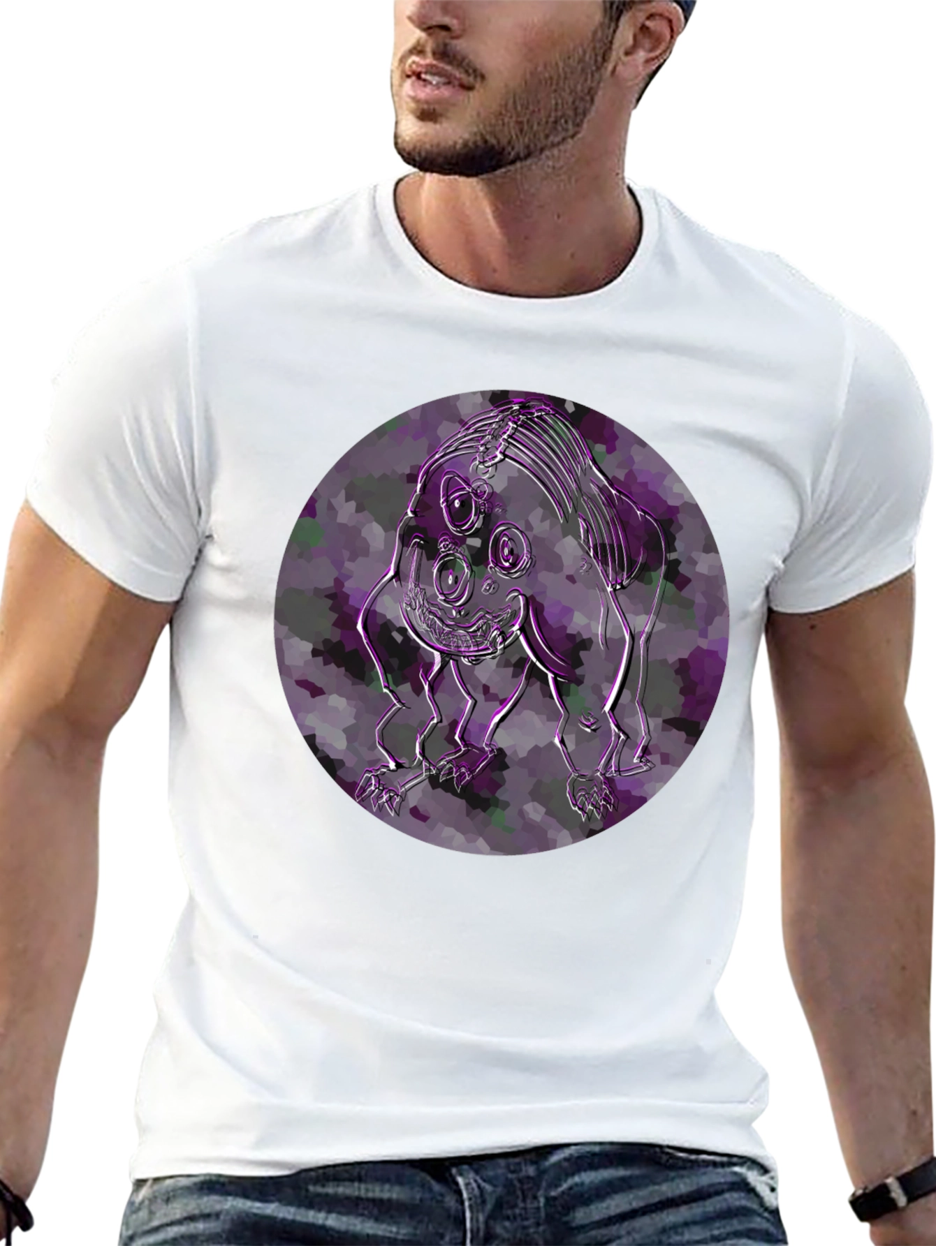 Black Abstract Creature Graphic T-Shirt - Modern Art Tee view 13