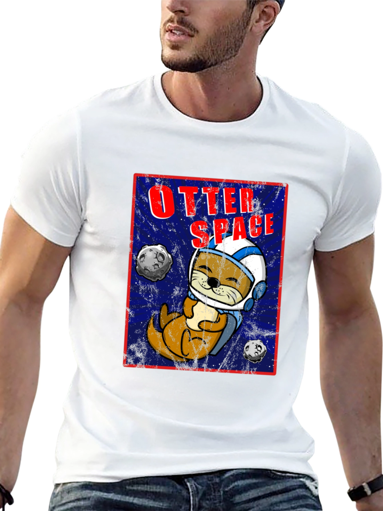 Black Otter Space Graphic T-Shirt - Funny Animal Tee view 13