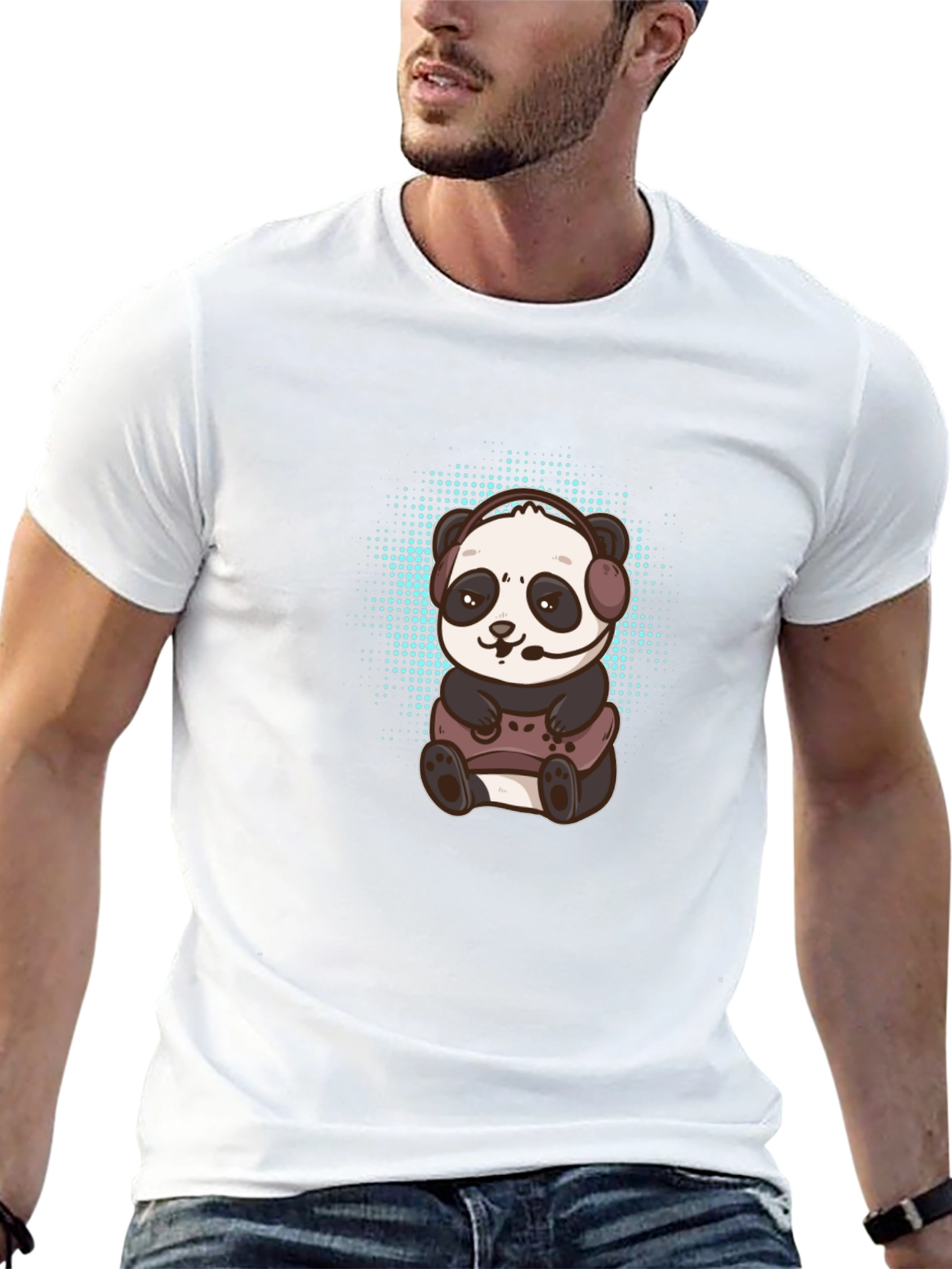 Black Gamer Panda Graphic Tee - Black Cotton T-Shirt view 13