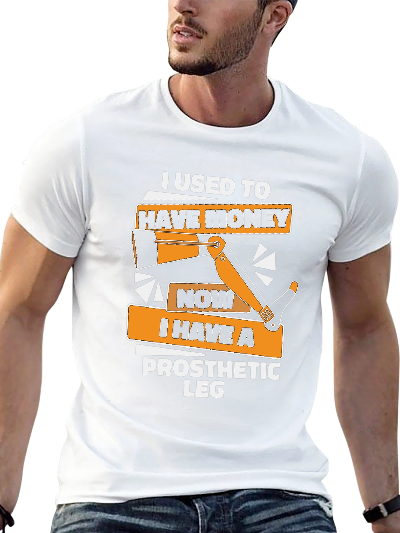 Black Funny Prosthetic Leg T-Shirt: "I Used to Have Money" view 13