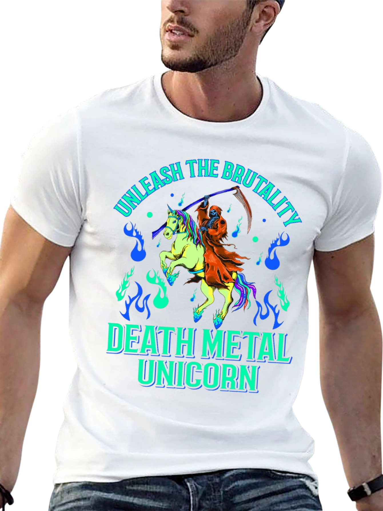 Black Unleash The Brutality Death Metal Unicorn Graphic Tee view 13