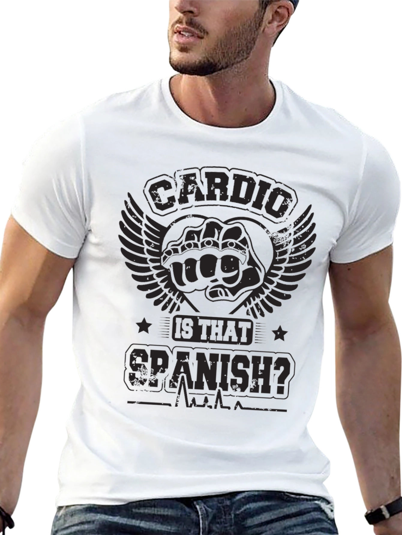 Black Cardio Is That Spanish? T-Shirt Funny Gym Workout view 13