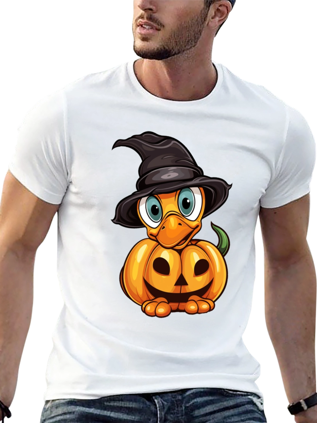 Black Halloween Pumpkin Duckling T-Shirt view 13