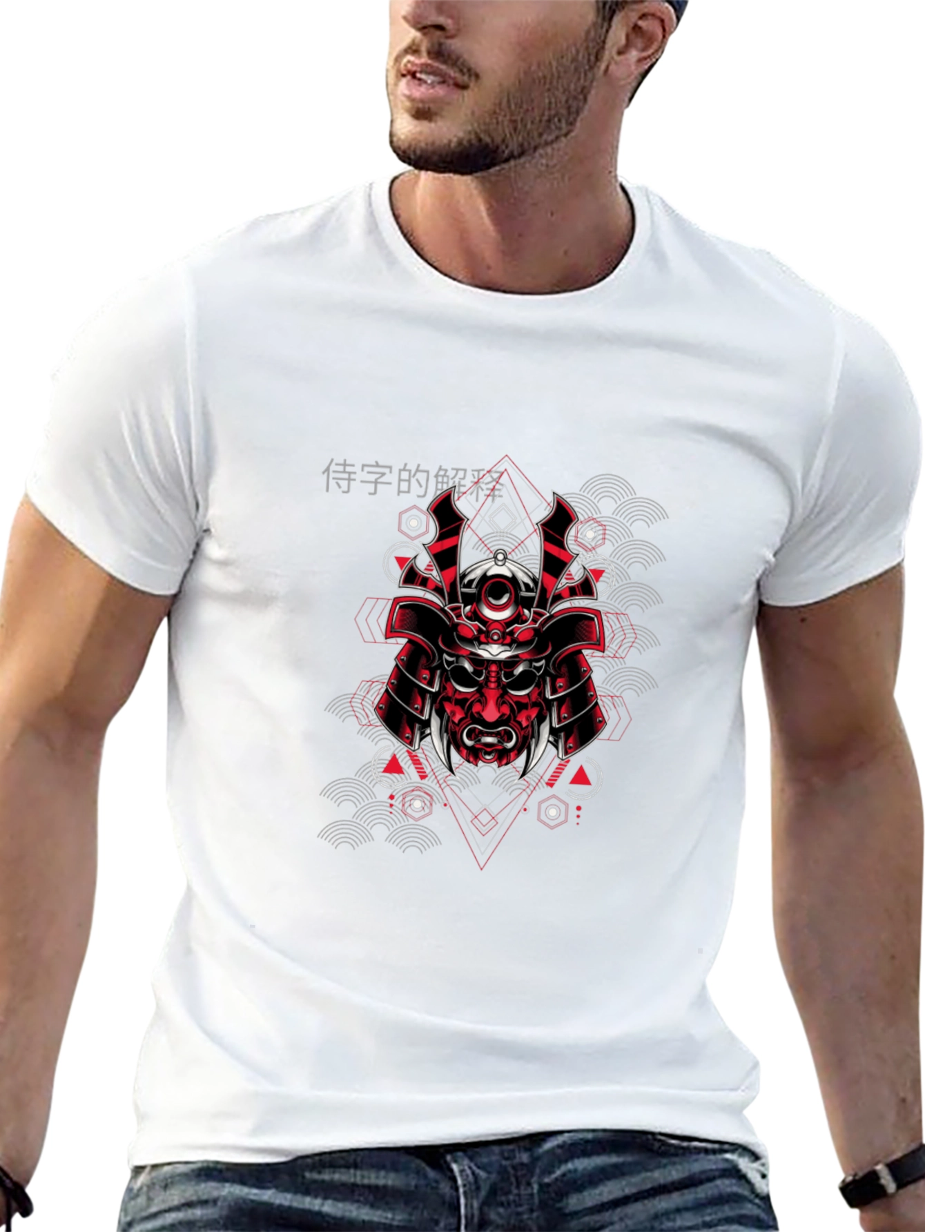 Black Samurai Mask Graphic Print Black T-Shirt view 13