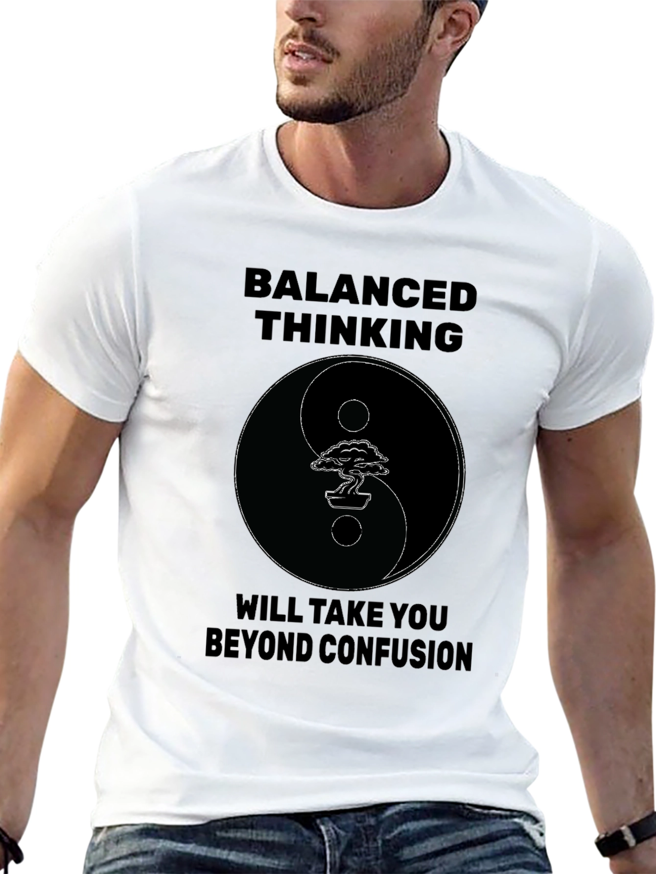 Black Balanced Thinking Yin Yang Bonsai T-Shirt view 13