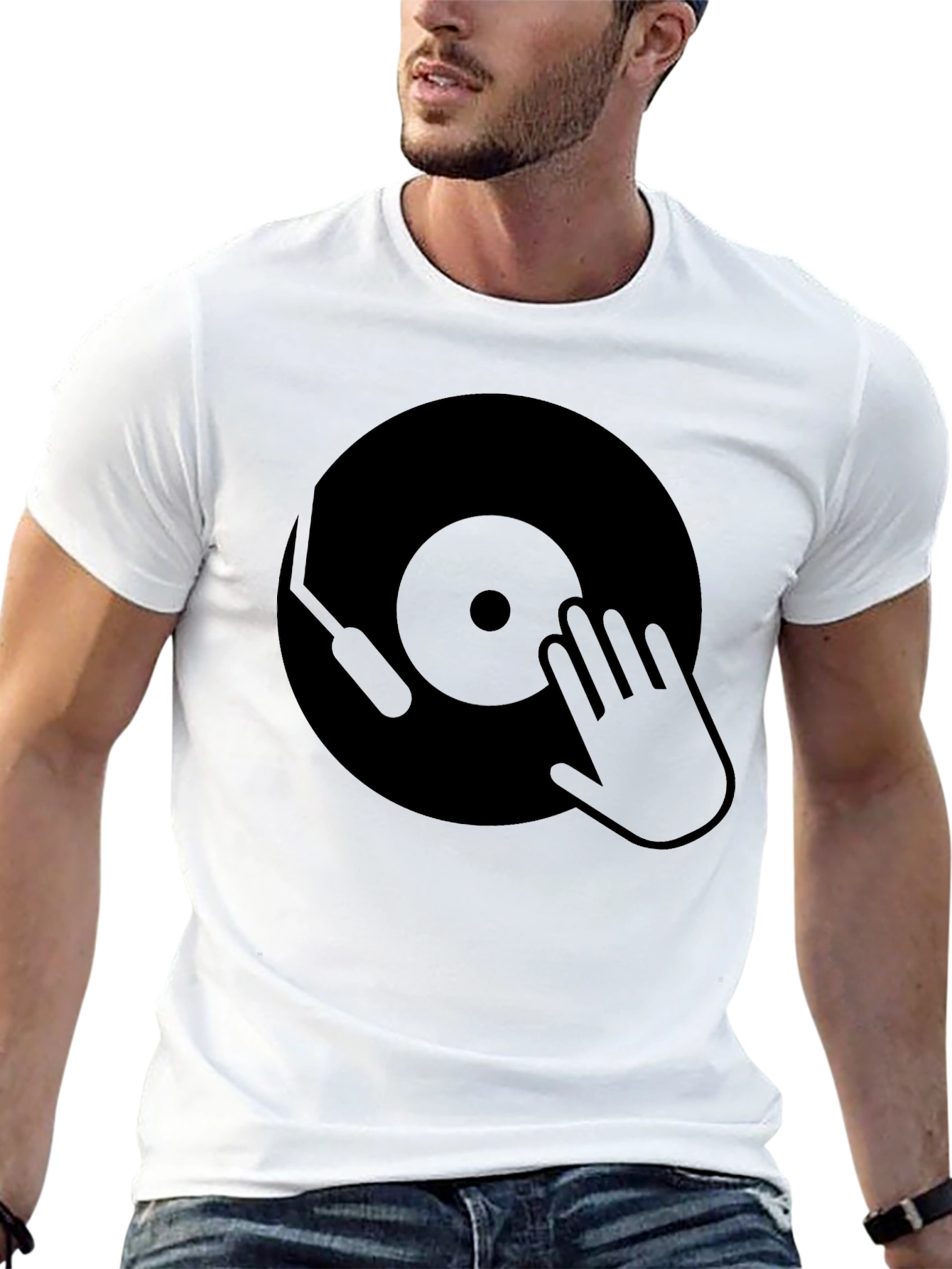 Black DJ Vinyl Record Graphic Tee - Black Cotton T-Shirt view 13