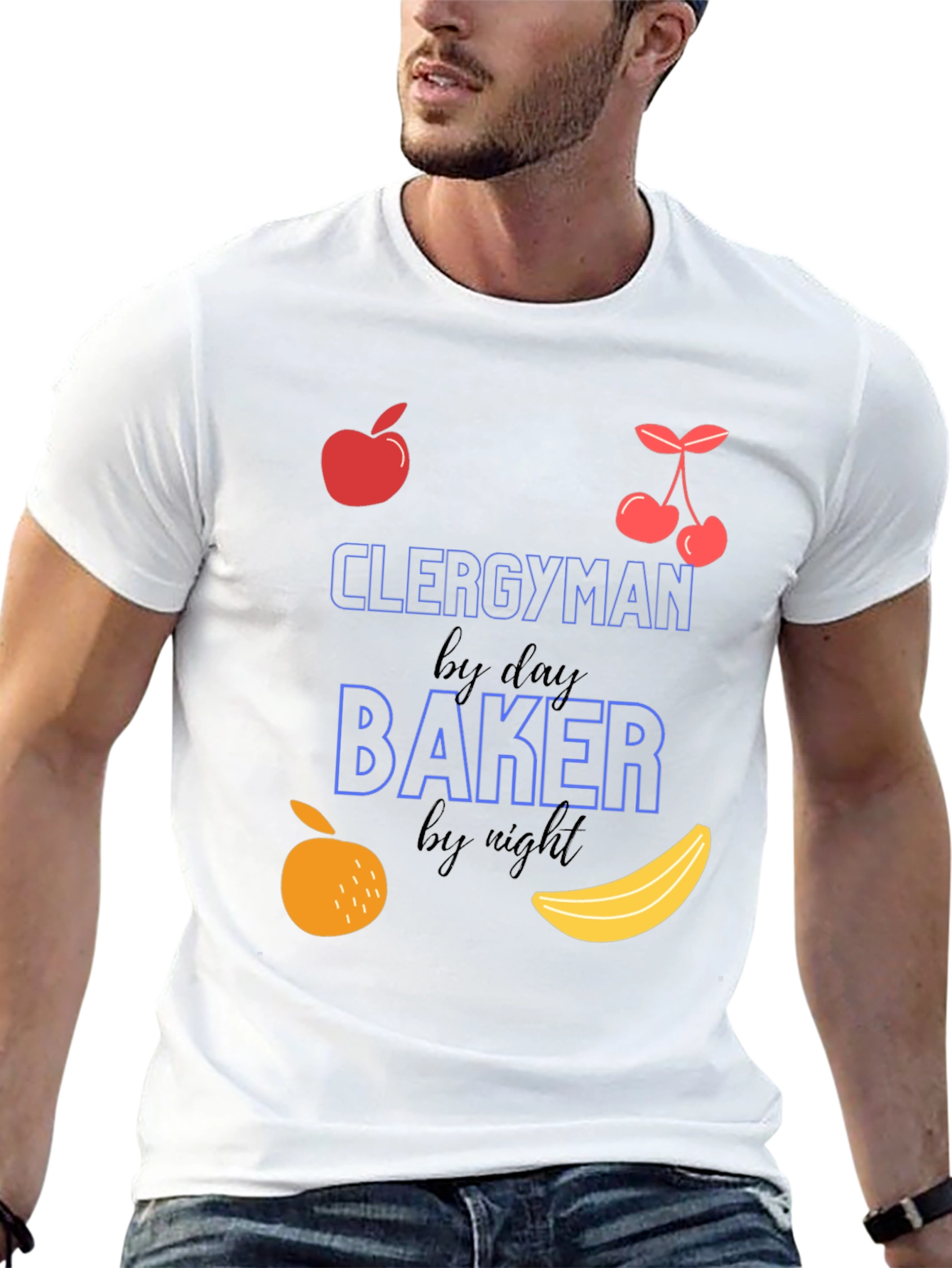 Black Clergyman by Day, Baker by Night Funny T-Shirt view 13