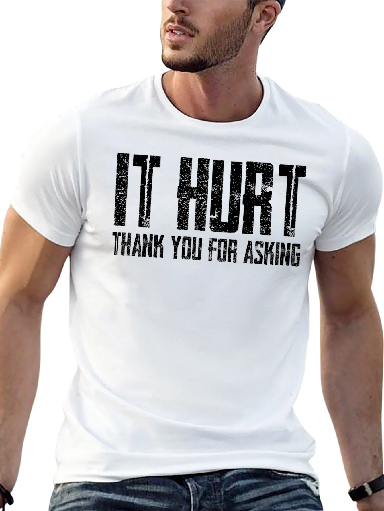 Black It Hurt Tee - Funny Casual Graphic T-Shirt for Men view 13