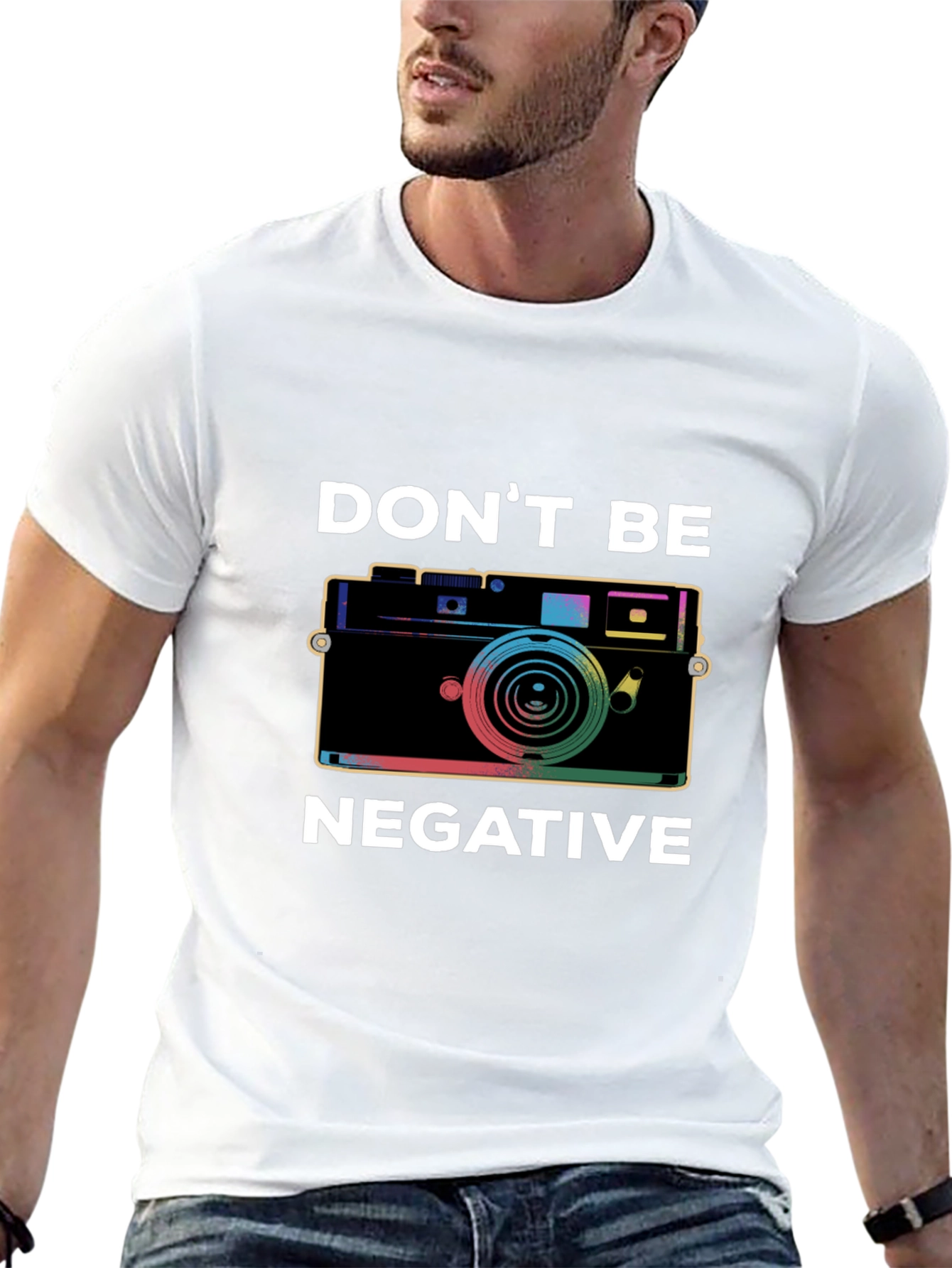 Black Don't Be Negative Camera Graphic T-Shirt view 13