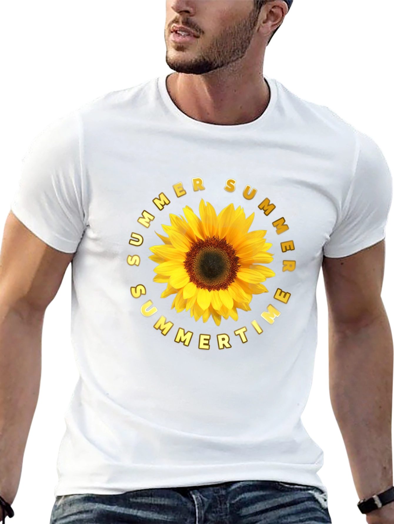 Black Summer Sunflower Graphic Tee - Black Unisex T-Shirt view 13