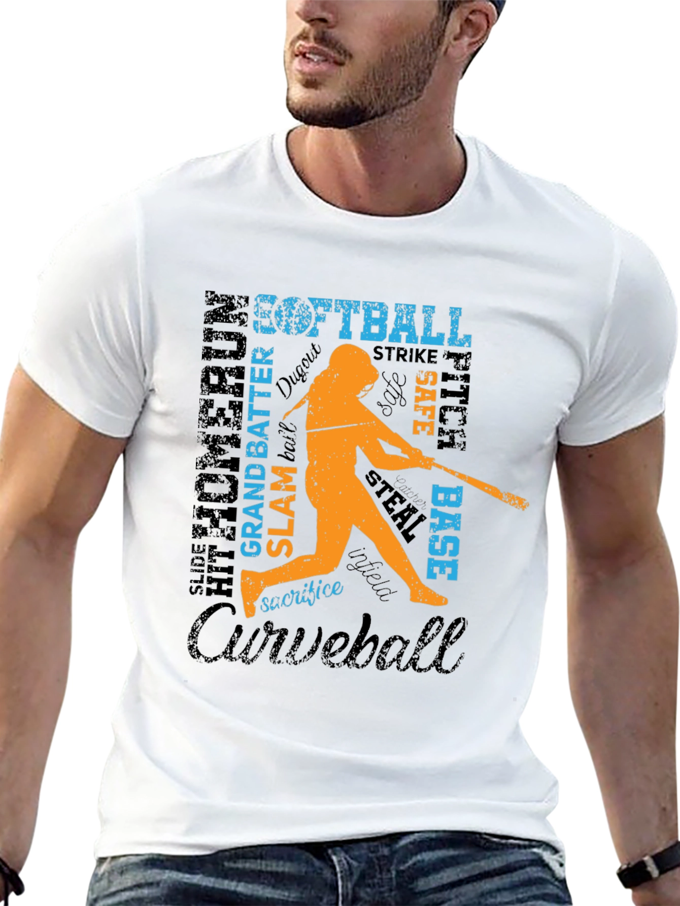 Black Softball Word Art Graphic T-Shirt view 13