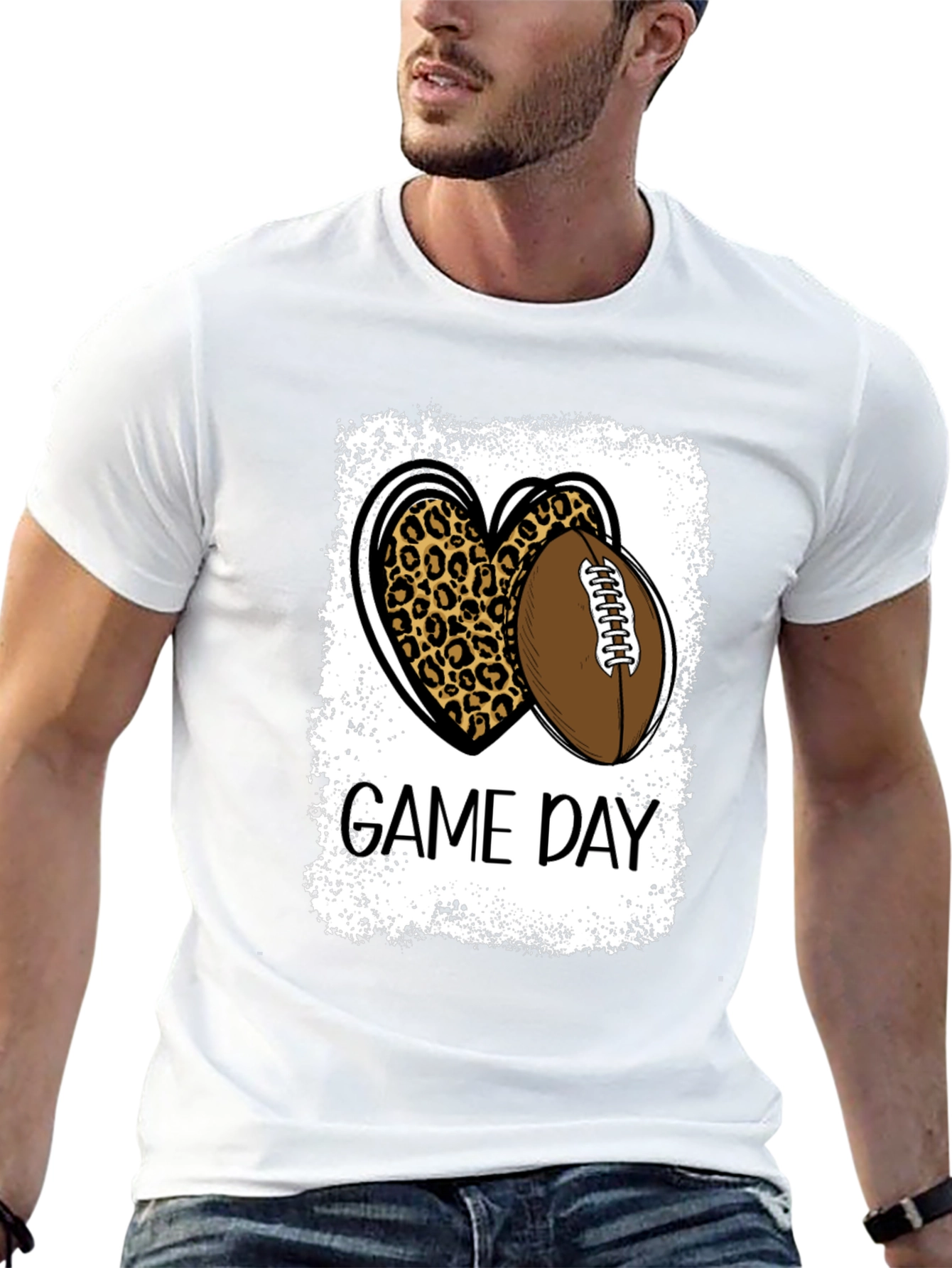 Black Game Day Leopard Heart Football T-Shirt view 13