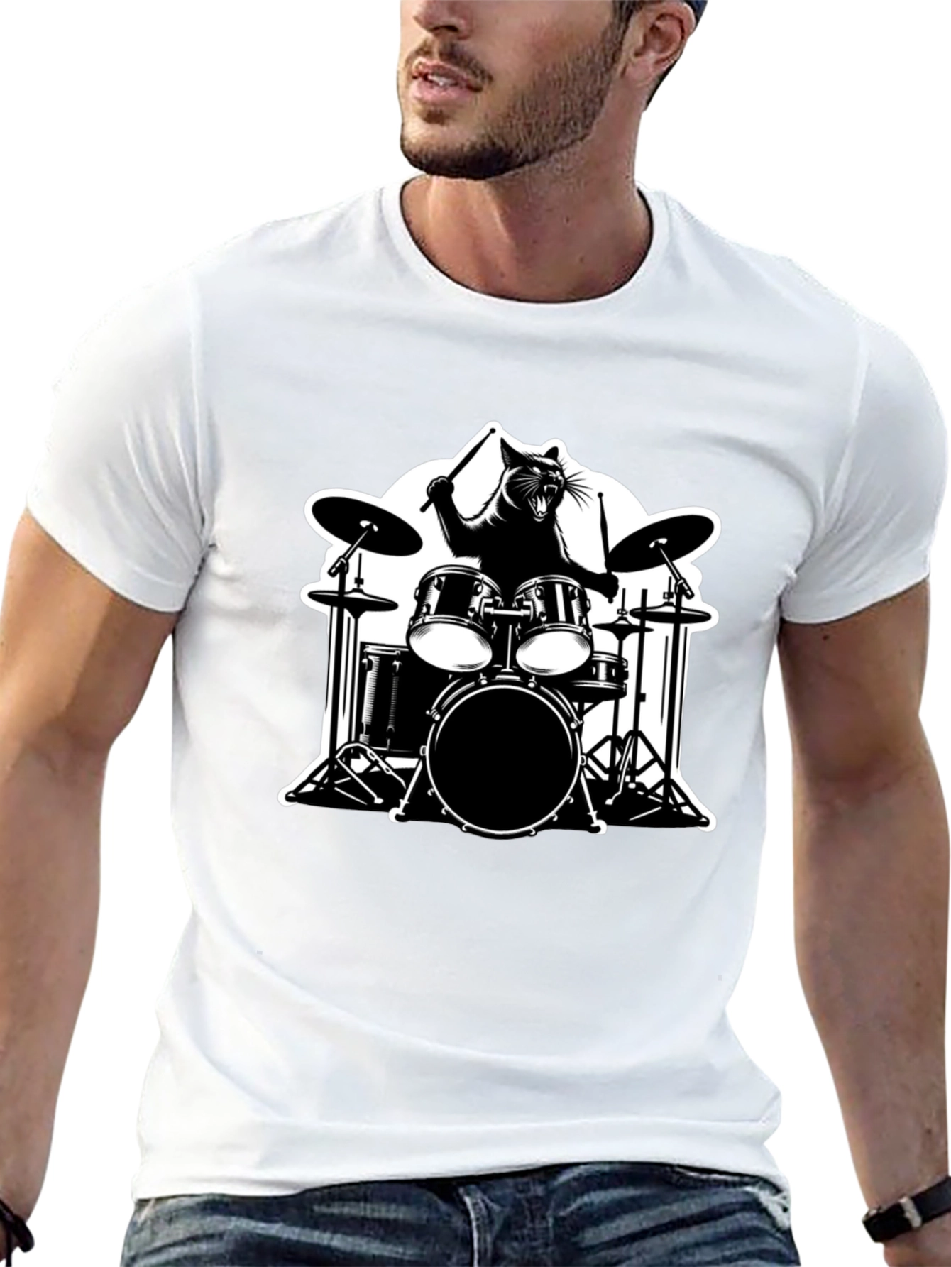 Black Cat Drummer Graphic T-Shirt view 13