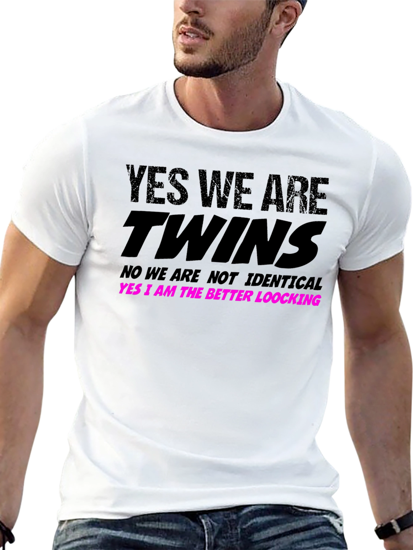 Black Funny Twins T-Shirt -  Yes We Are Twins Sibling Humor view 13