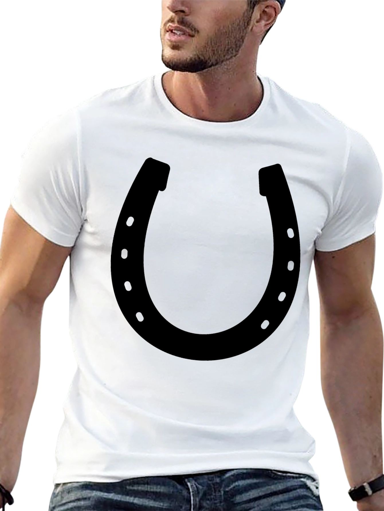 Black Lucky Horseshoe Graphic Tee - Black Cotton Blend view 13