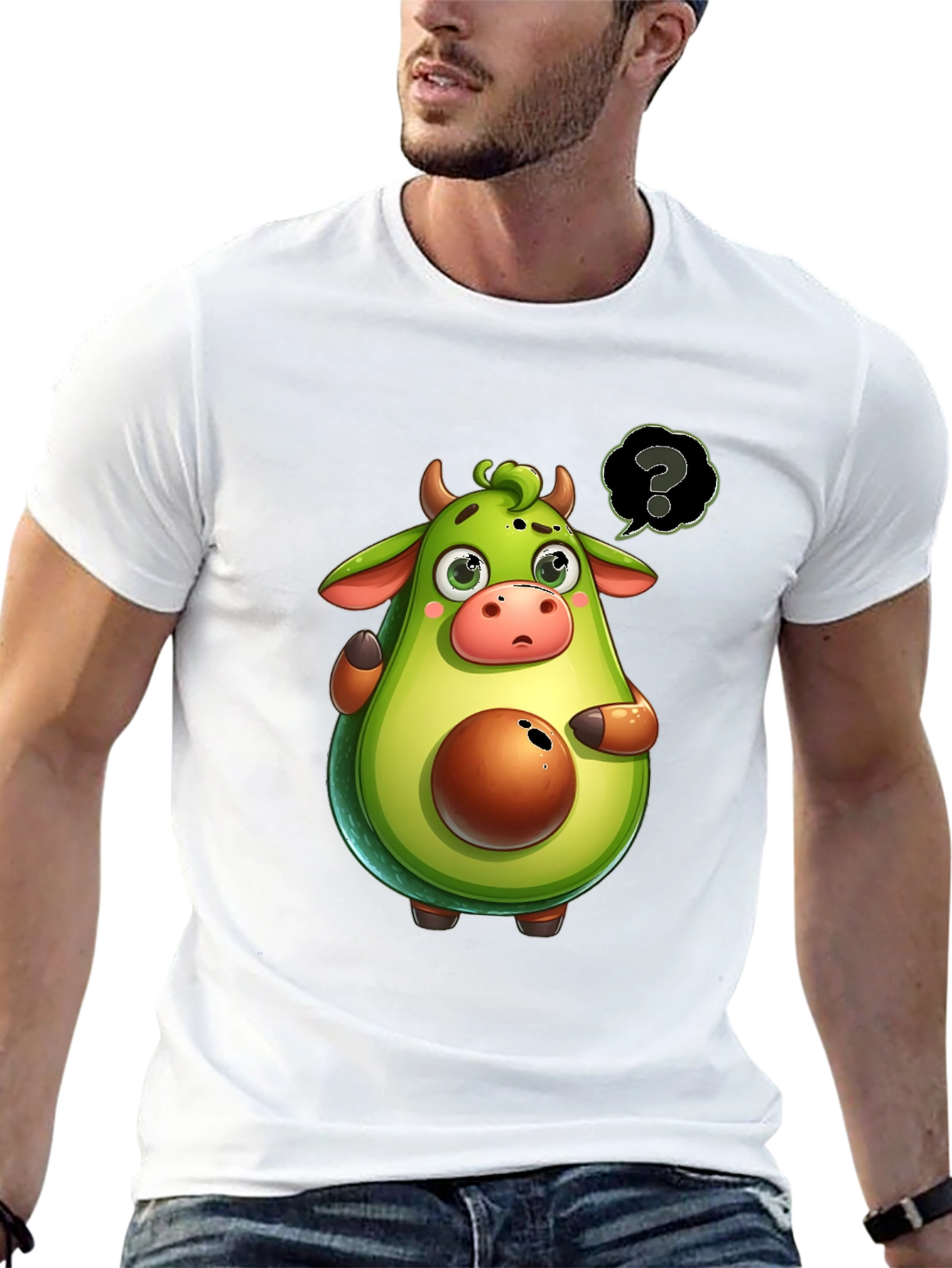 Black Avocado Cow Cartoon T-Shirt - Unique & Funny! view 13