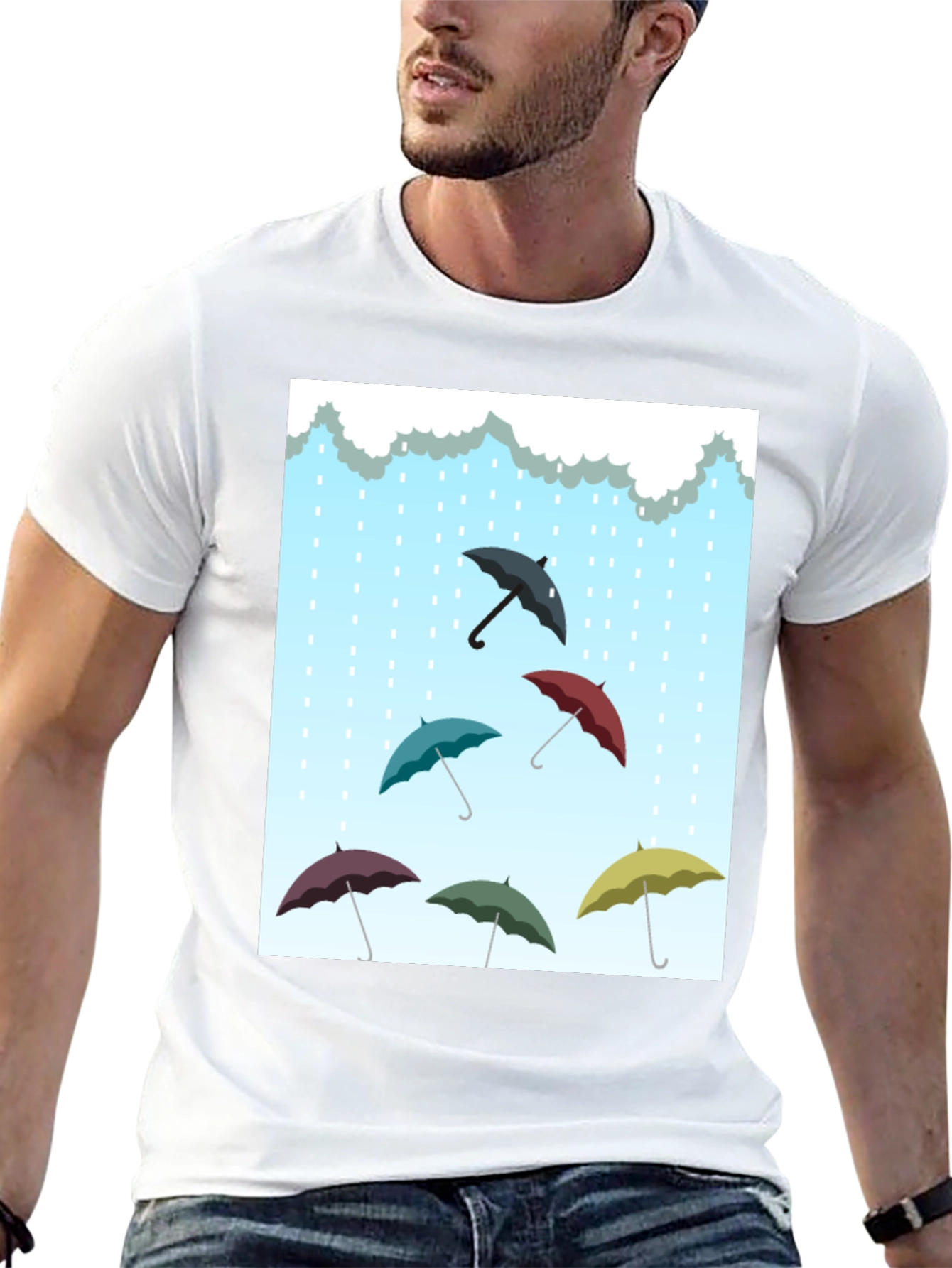 Black Umbrella Rain T-Shirt, Stylish Weather Tee view 13