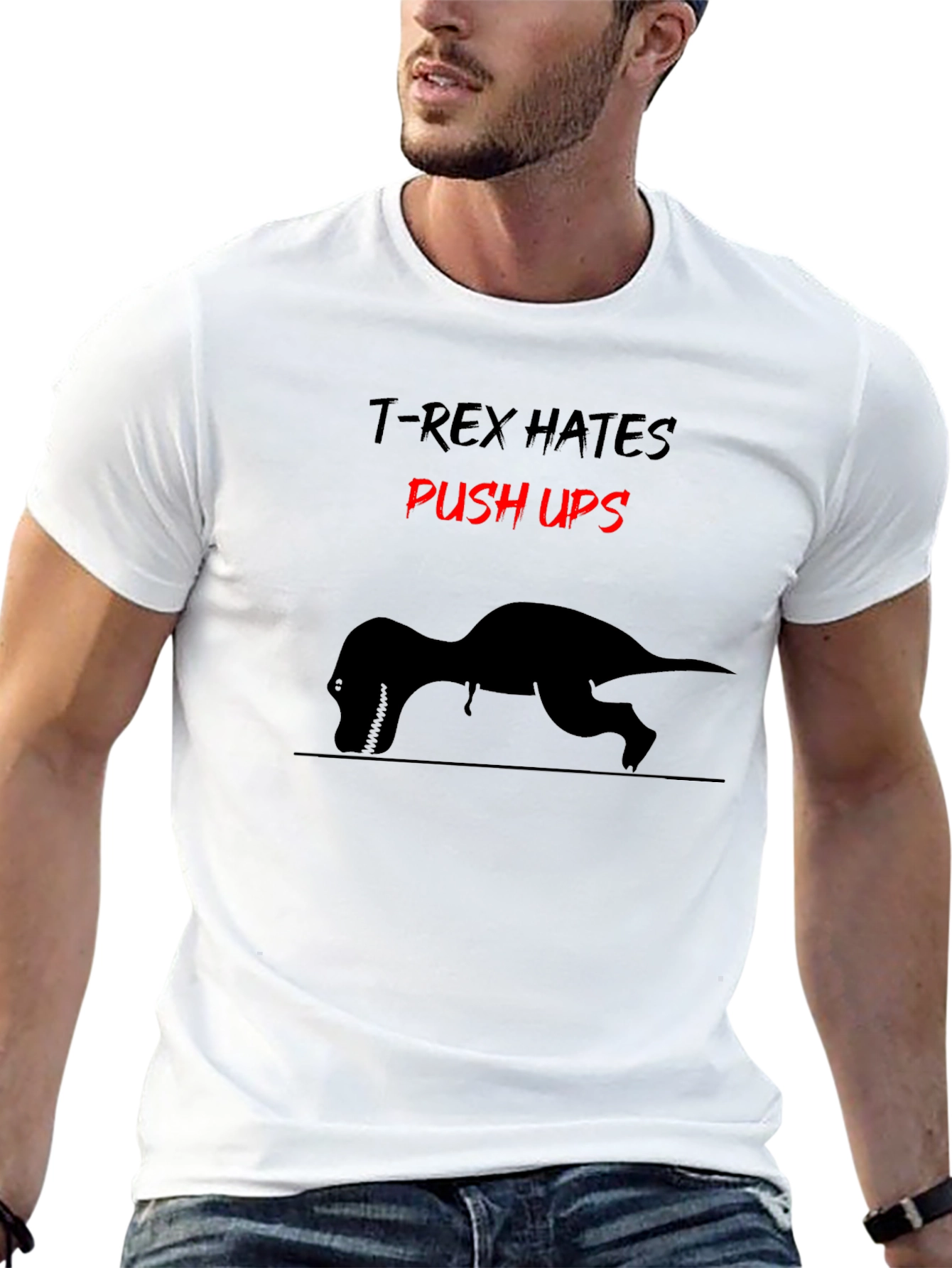 Black T-Rex Hates Push Ups Graphic Tee - Black Cotton view 13
