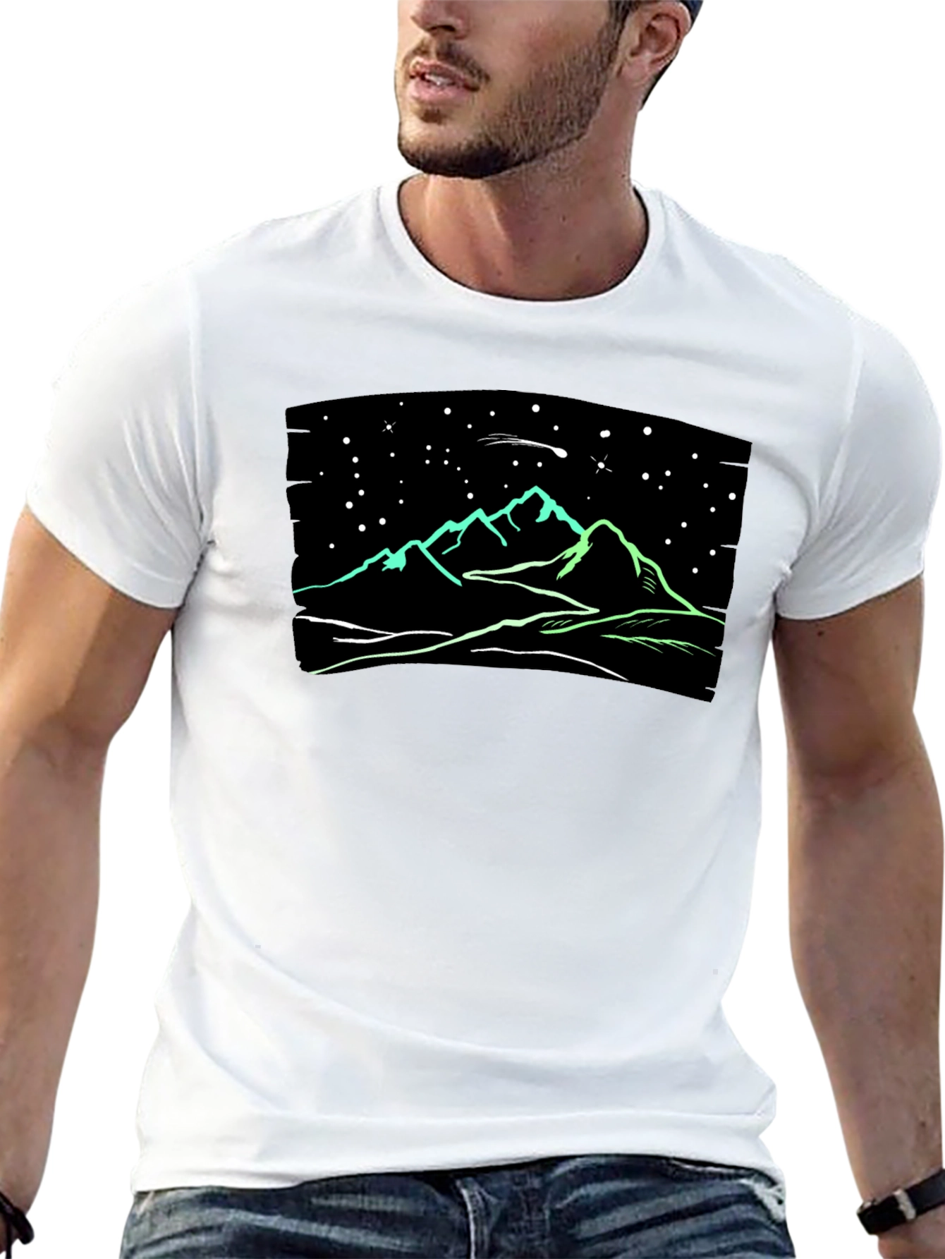 Black Night Sky Mountain T-Shirt - Glow in the Dark view 13