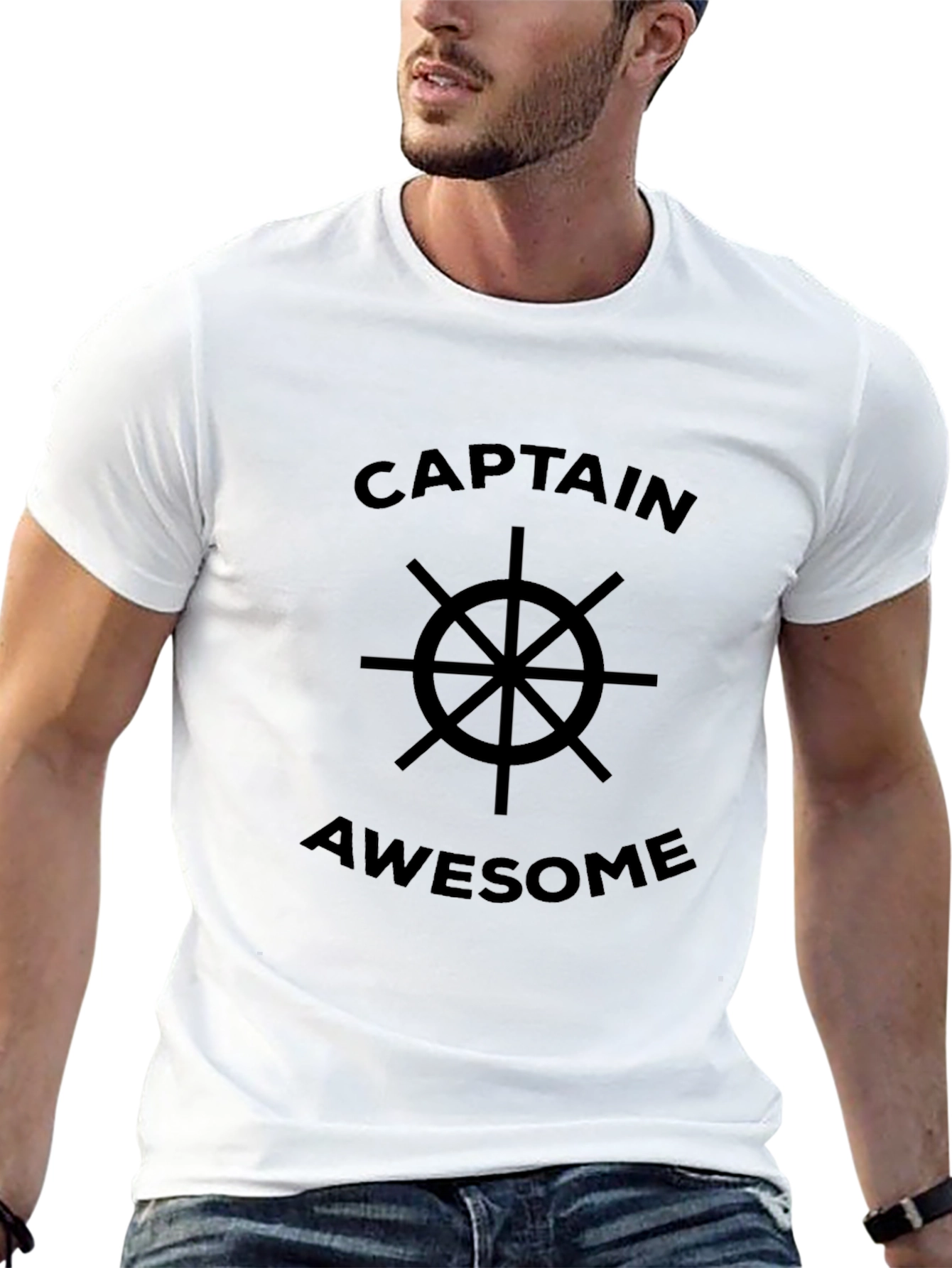 Black Captain Awesome T-Shirt - Nautical Wheel Design view 13