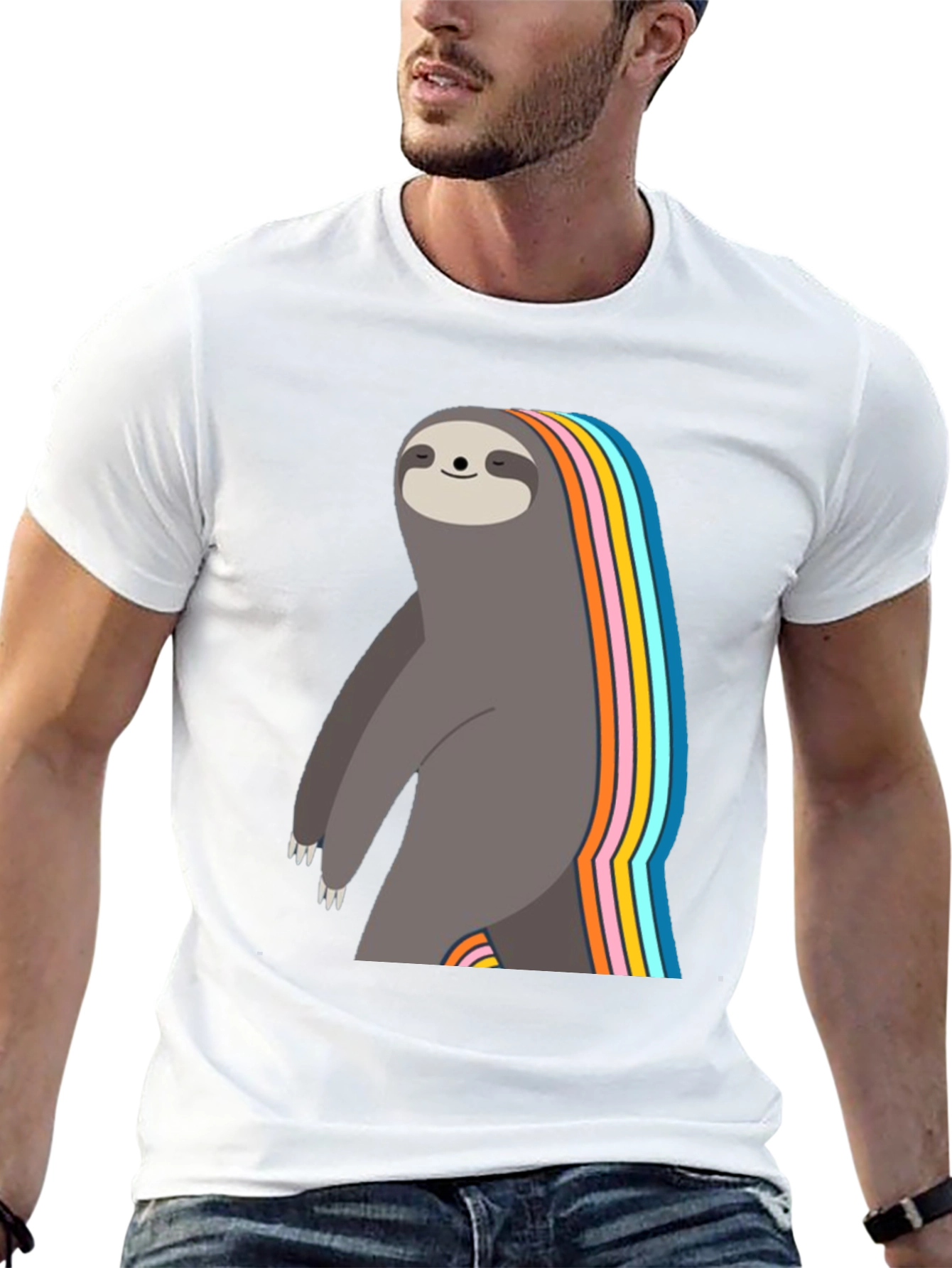 Black Rainbow Sloth Graphic T-Shirt - Men's Black Tee view 13