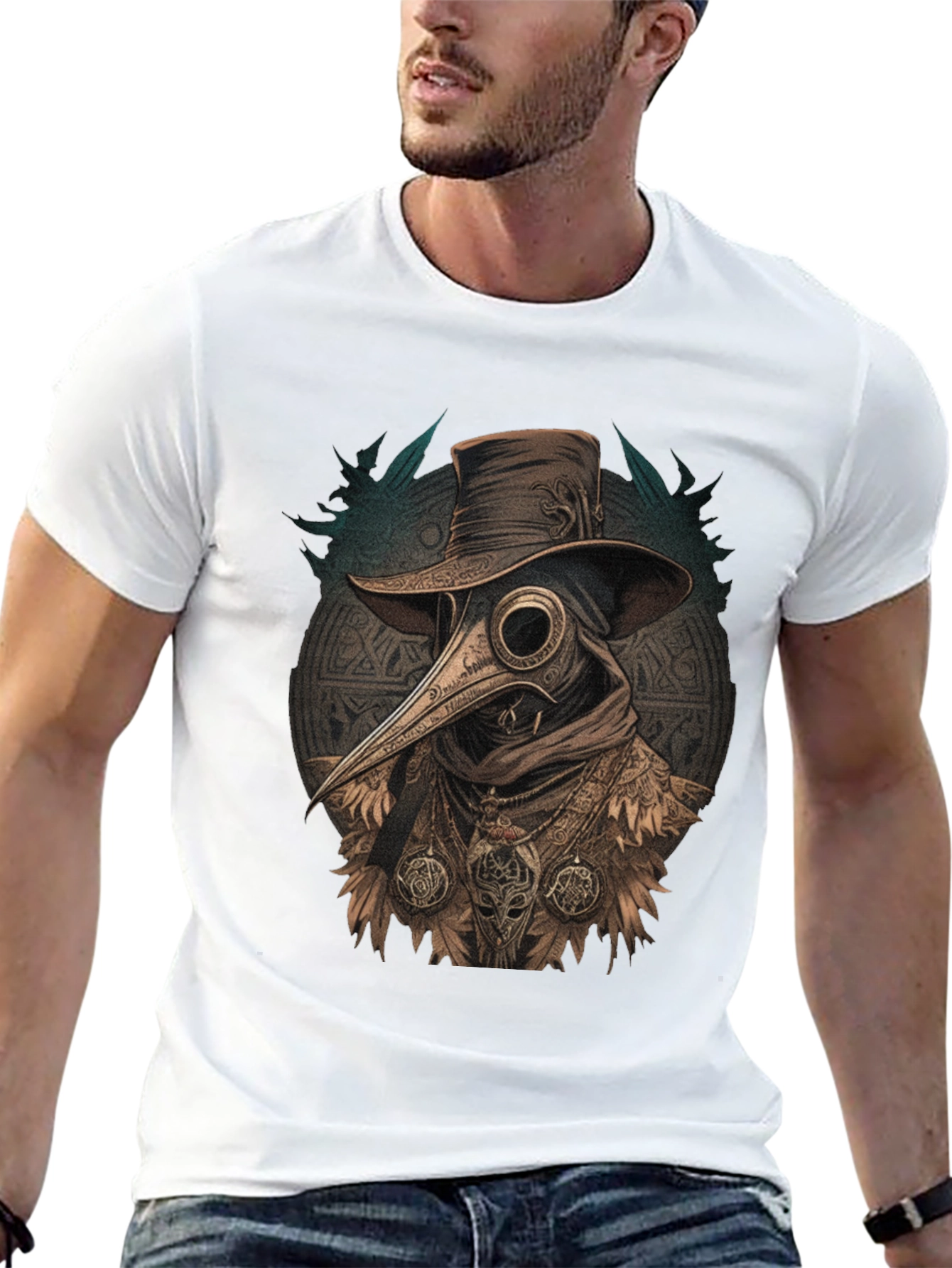 Black Plague Doctor Graphic Tee - Vintage Style view 13
